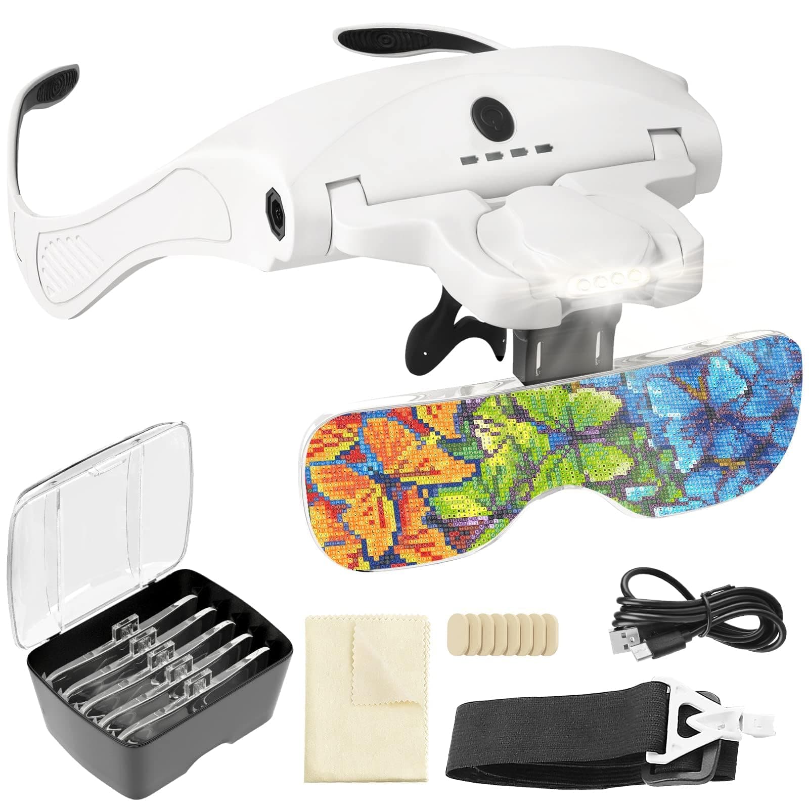 ARTDOT Magnifying Glasses with Light for Diamond Painting Kits for Adults, Headset Magnifier Peinture Diamant Loupe Grossissante Avec Lumiere, Diamond Art Accessories and Tools