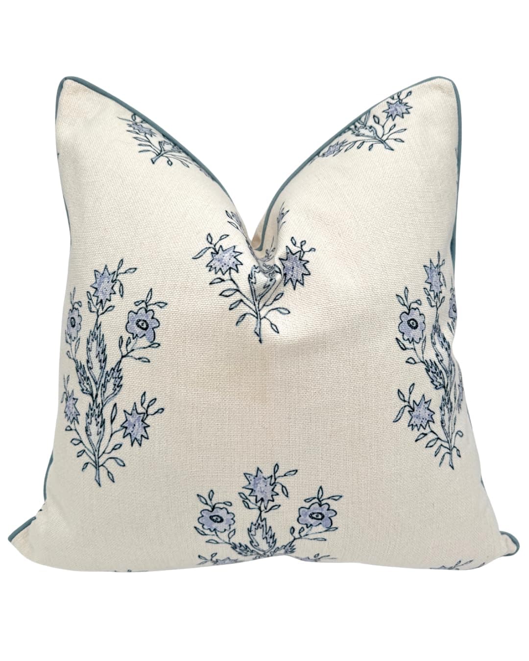Jillien Harbor “The Mary” Periwinkle Floral Block Print Pillow Cover – Blue and Off-White Decorative Throw Pillow Cover – Grandmillennial Home Decor, 19" x 19"