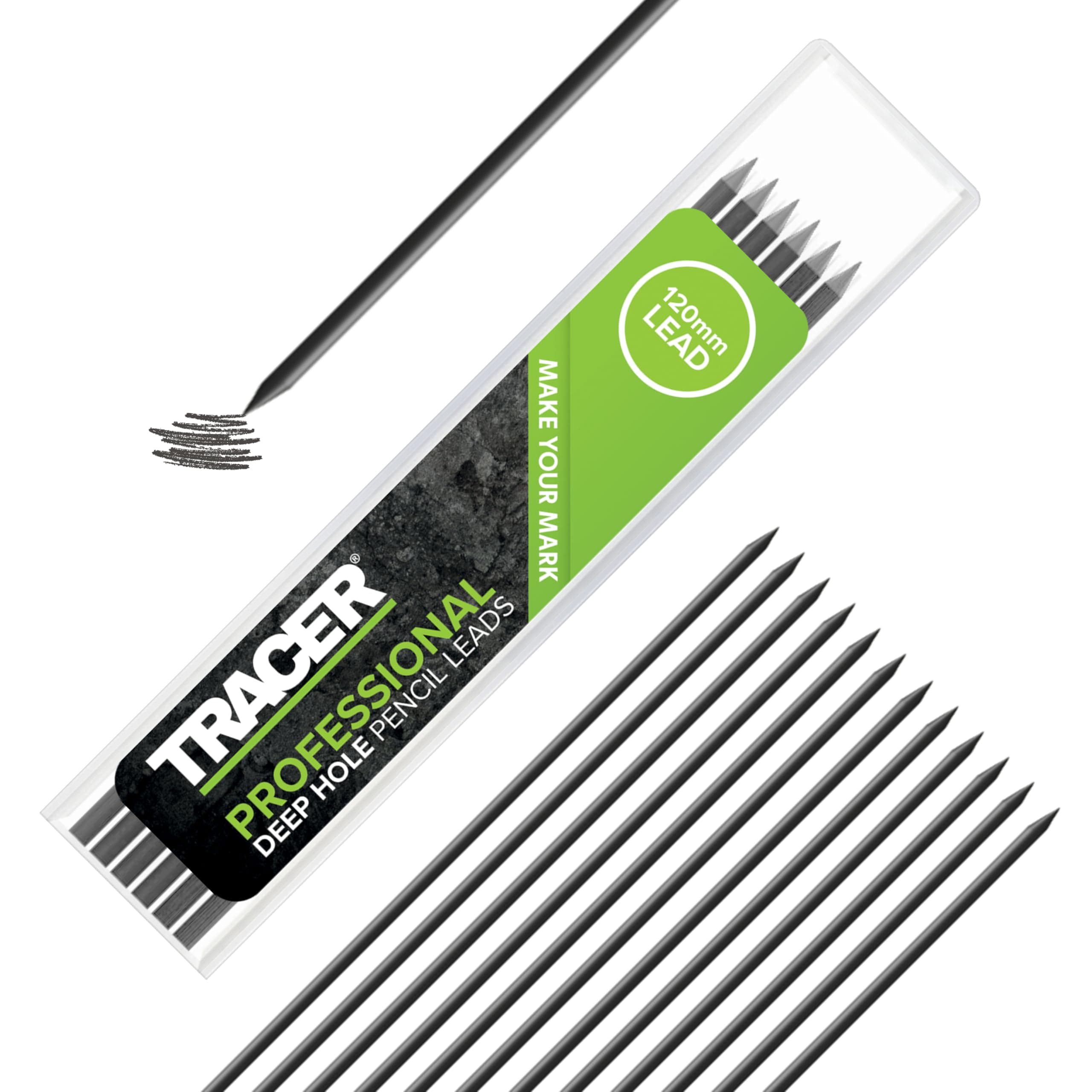 Tracer Deep Hole Pencil Replacement Leads Set - 12 x 2.8mm Graphite Leads for the Pencil. Set of 12 x Pencil refills