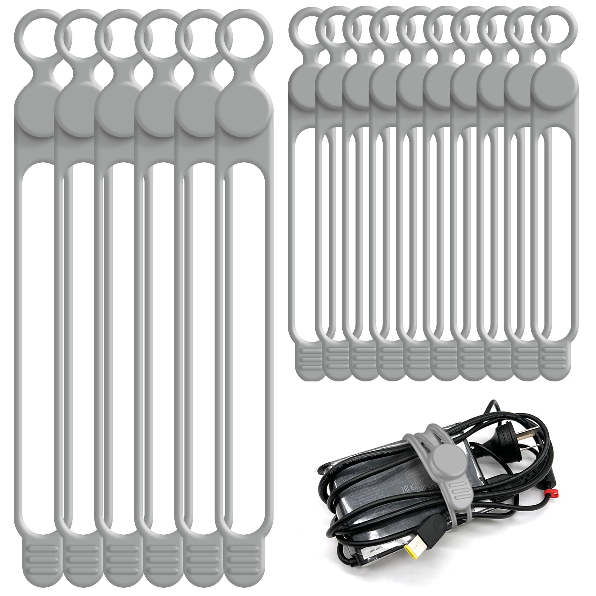 Nearockle Silicone Cable Ties, Cord Organizer Cable Management, 2Sizes-Grey