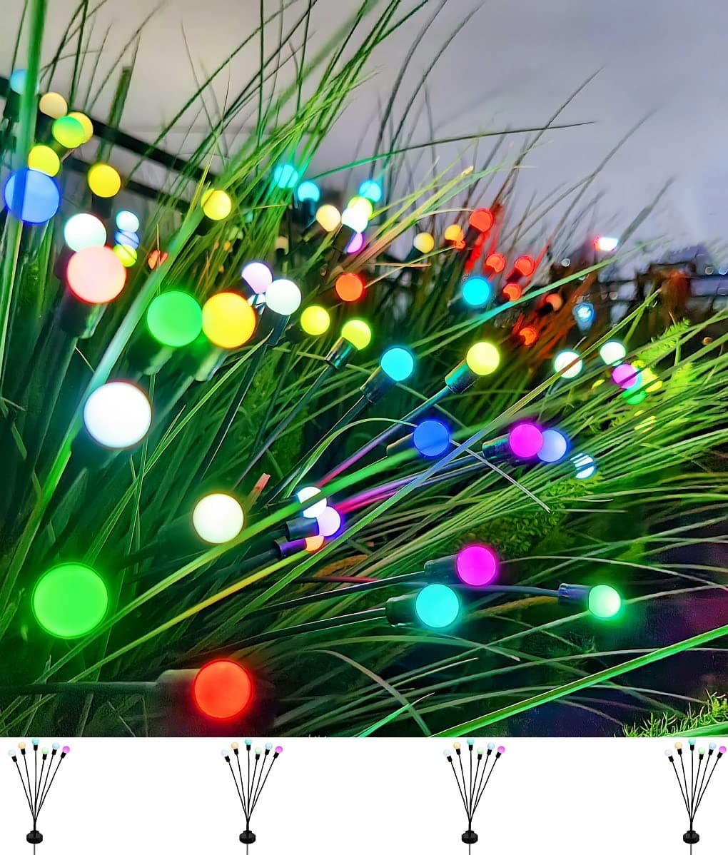 SIOTMERA 4Count Solar Lights Outdoor Waterproof IPX5, Solar Garden Lights, Wind Swaying Firefly Lights, Solar Christmas Lights, for Yard Lawn Pathway Decoration, 6LED,8 Colors Changeable