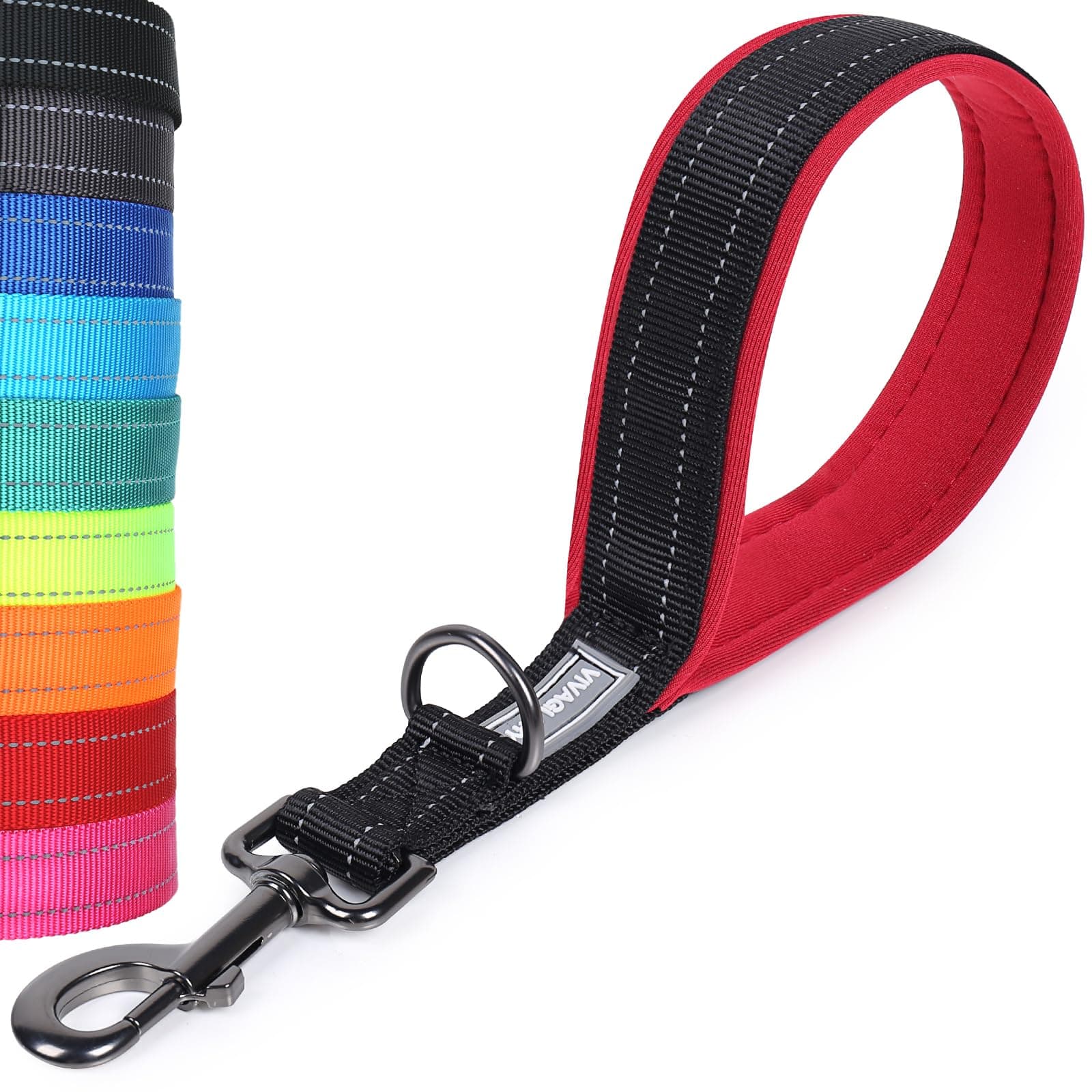 VIVAGLORY Short Dog Leash Closelyt Traffic Dog Leash, 12inch, Black/Red