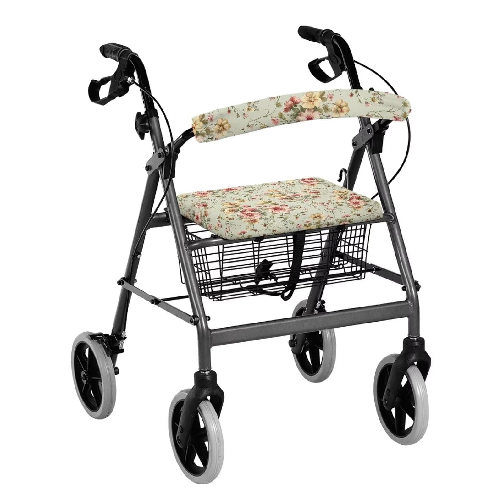 LVEWYB Vintage Flowers Rollator Walker Seat and Backrest Rollbar Covers Rollbar Accessories Set for Seniors Drive Rollator Decor Covers for Rollbar Protection