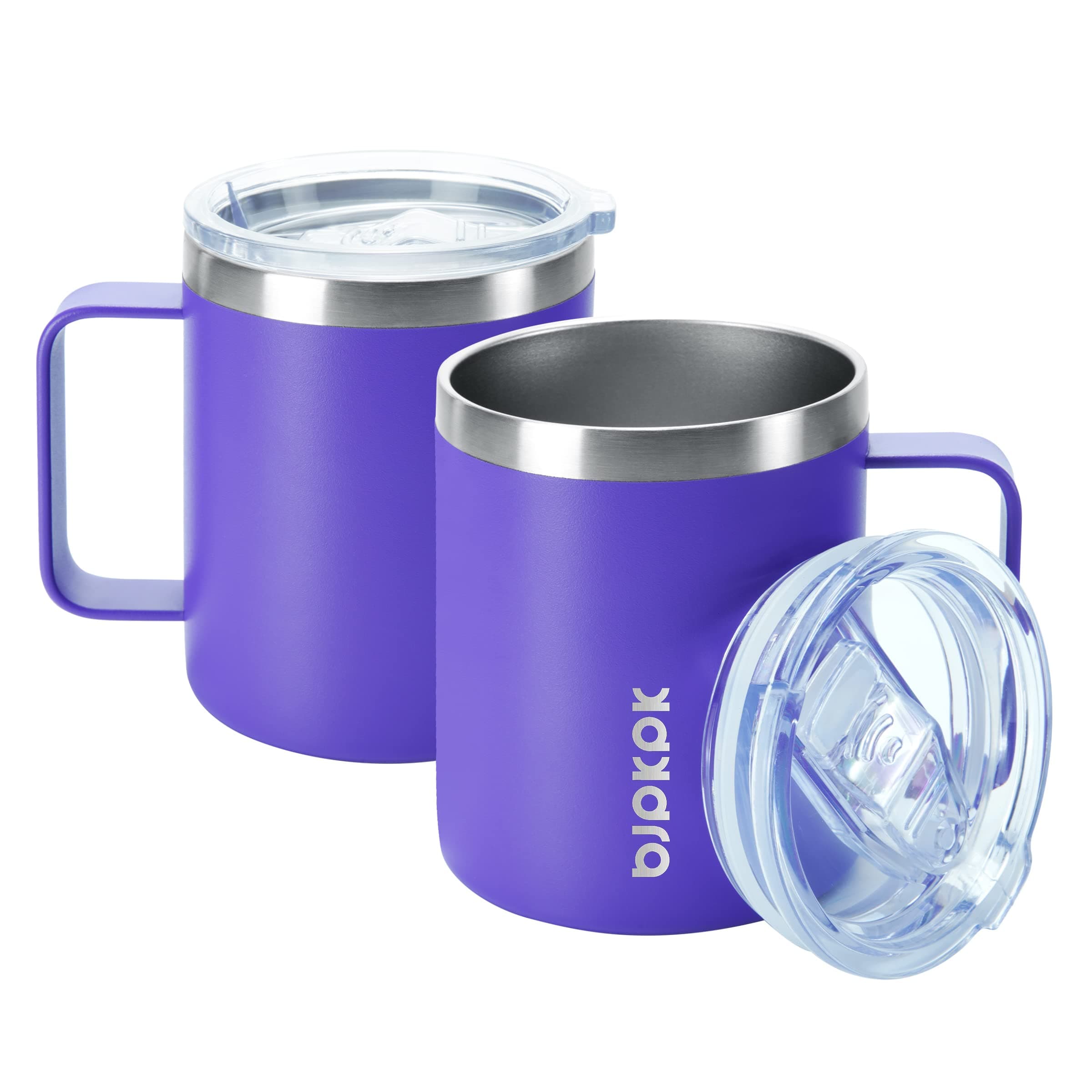 BJPKPK 2PCS Insulated Coffee Mug with Lid, 14oz Stainless Steel Tumbler
