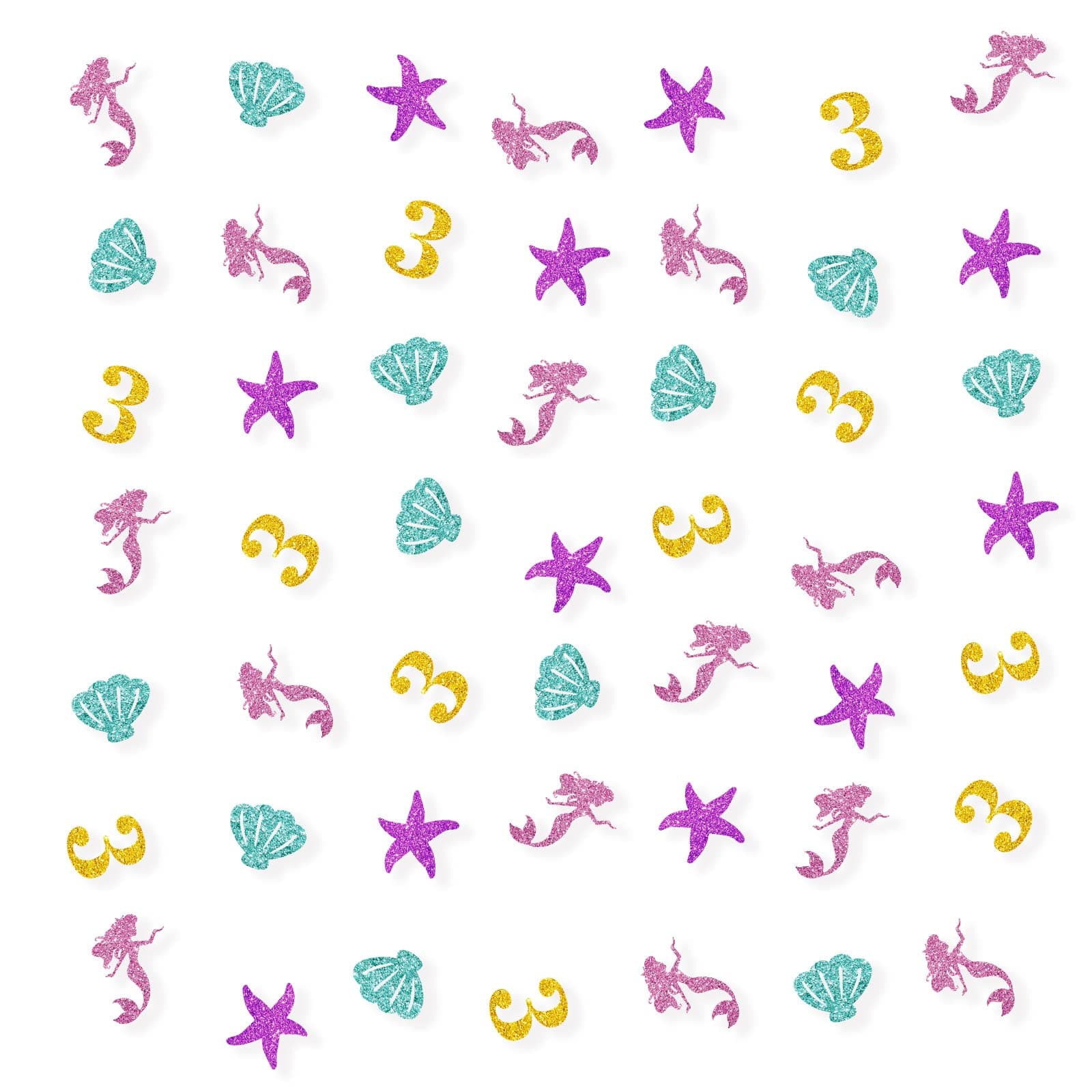 100pcs Mermaid Confetti, Mermaid Table Decorations for Baby Shower/3rd Birthday, Number 3/Little Mermaid Confetti for Under The Sea Theme Party, Anniversary Table Scatter Decorations