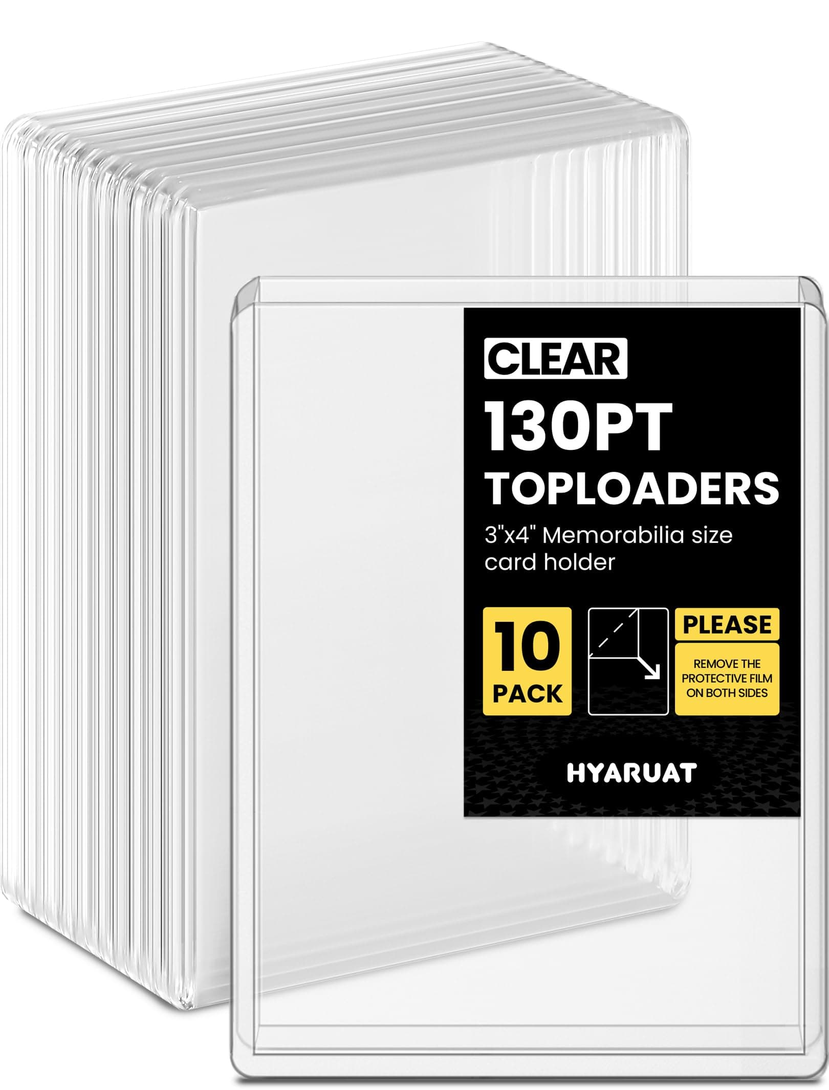 HYARUAT 130pt Top Loaders for Cards, 3x4 Real Thick Holder with Protective Film, Toploader Card Protectors Hard Plastic, 10-Count