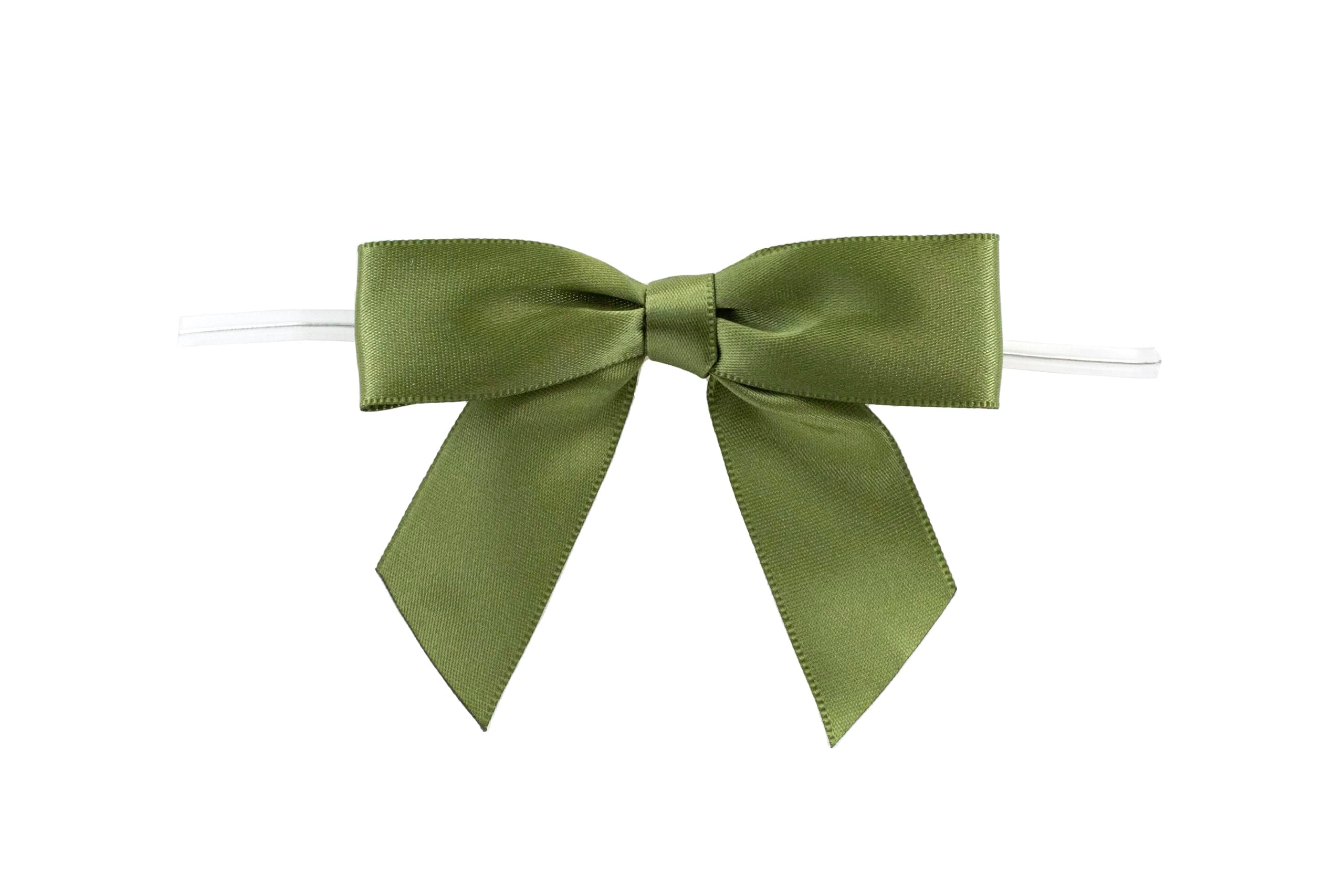 Reliant Ribbon 100 Piece Bow 3.25 Span X 2 Tails Twist Tie Ribbon, Moss, 7/8"