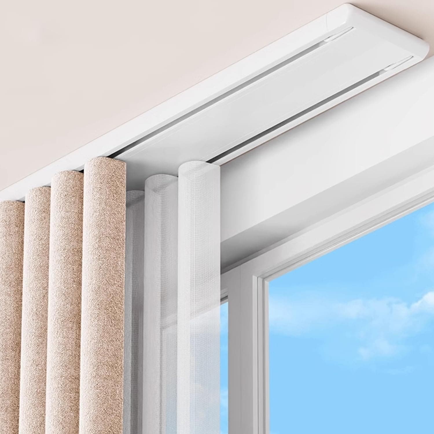 KUZRZNH Double Row Curtain Track Ceiling Mounted, Silent Heavy Duty Curtain Track System, Sliding Rails for Curtains, Room Divider for Bedroom Living Room Hospital (White, 2.3m(7.5ft))