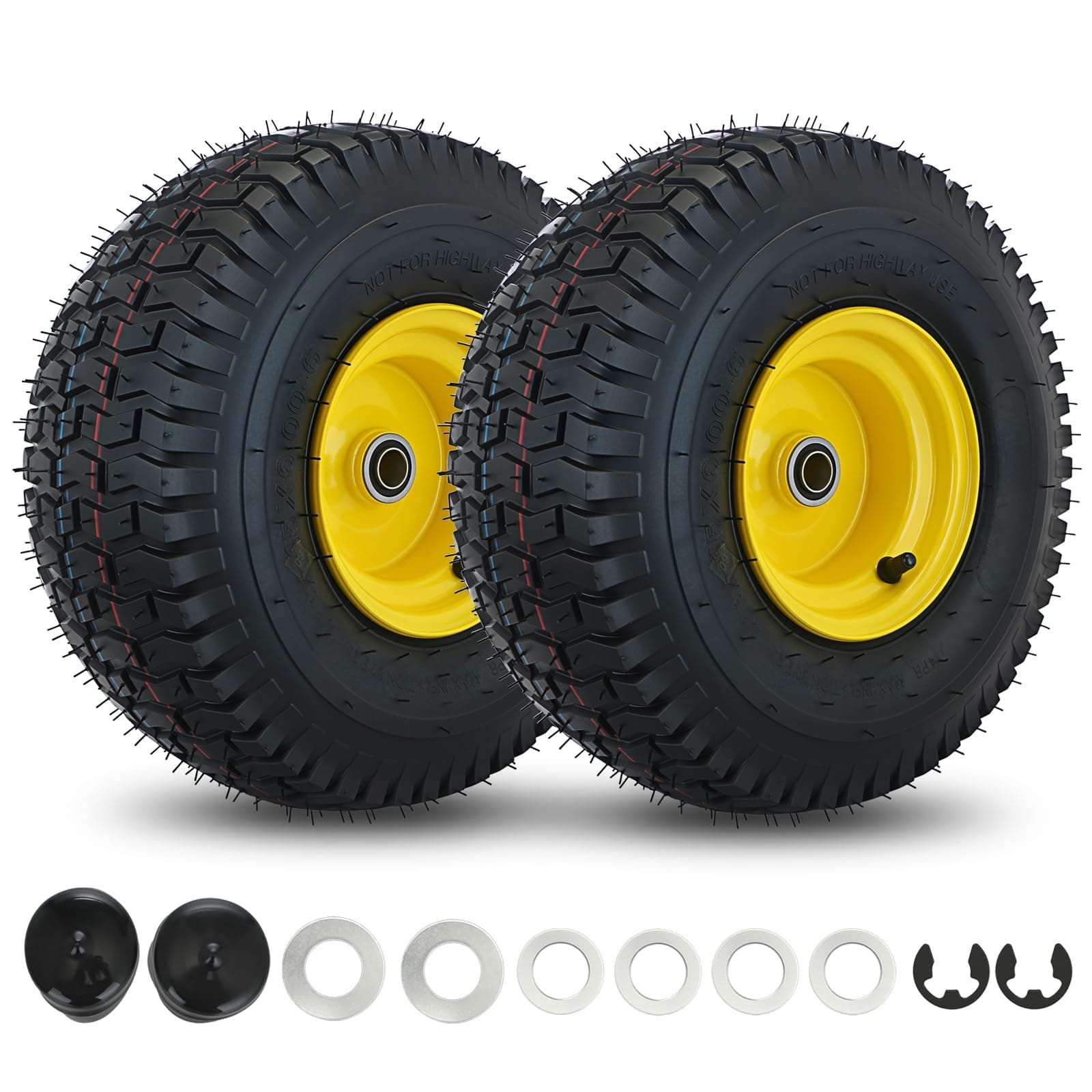 BDELI 2PCS 15" x 6.00-6" Front Lawn Mower Tire & Wheel Assemblies