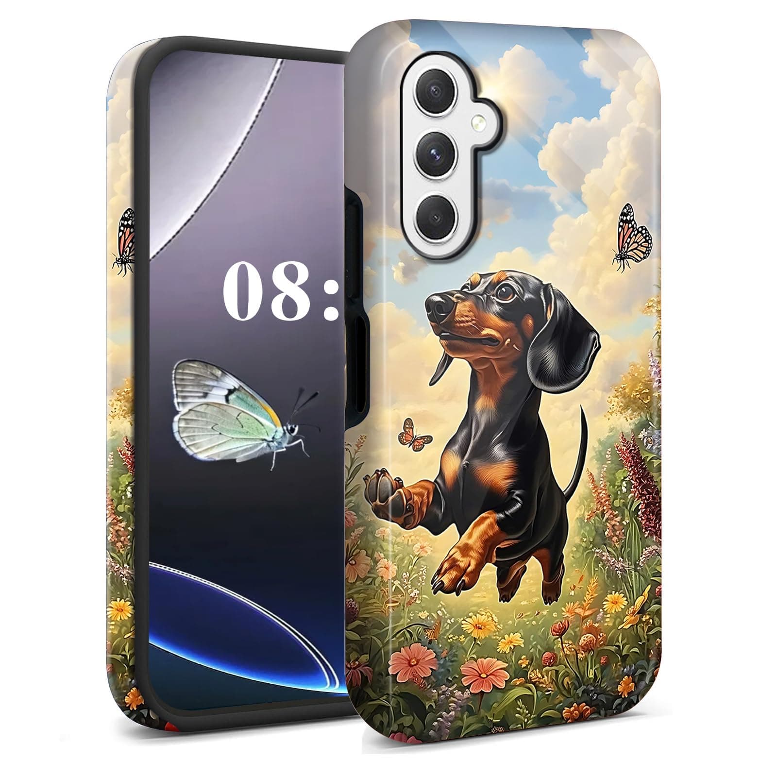 NLZQTTBD for Galaxy S25 Case, Dual Layer PC + Soft TPU Heavy Duty 2 in 1 Shockproof Protective Phone Case for Samsung Galaxy S25 (6.2") Cute Pattern – Flowers Dachshund Dog
