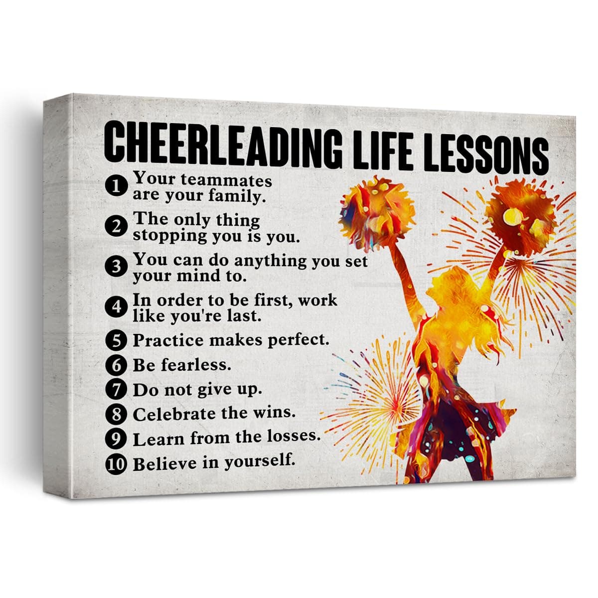 Hijie Cheerleading Poster Canvas Wall Art for Home Bedroom Decor, Cheerleading Life Lessons Positive Canvas Print Painting, Gifts for Cheerleading Team Women, 12x15 Inch
