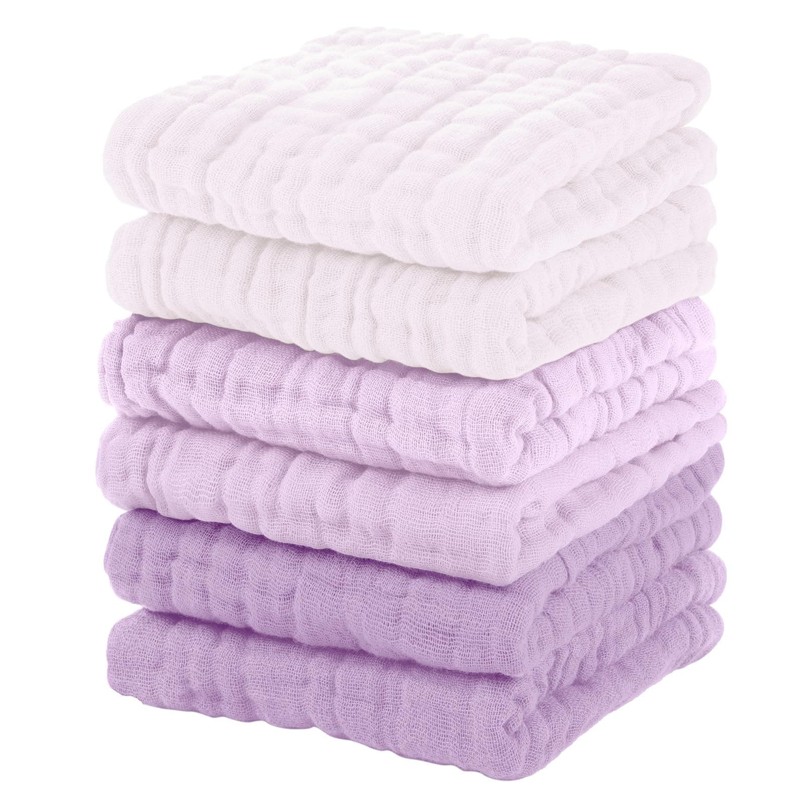 Unnivoll Muslin Burp Cloths Baby 12''X12'',Baby Washcloths 6 Pack, 100% Cotton Baby Wash Cloths Absorbent and Soft for Newborn Infants Kids Boys Girls Gradient Purple