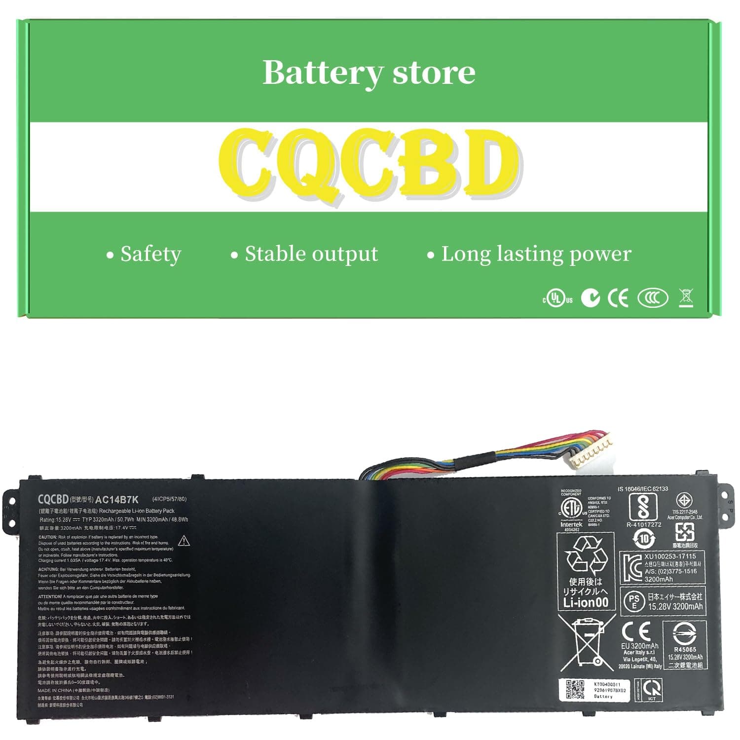CQCQ AC14B7K Battery for ACER TravelMate P236 TMP236 Swift sf314-54 52G S40-10 N17W7 Nitro 5 Spin NP515 SP515-51GN Swift 3 SF314-54 Swift 3 SF314-52 (15.28V 50.7Wh/3320mAh)