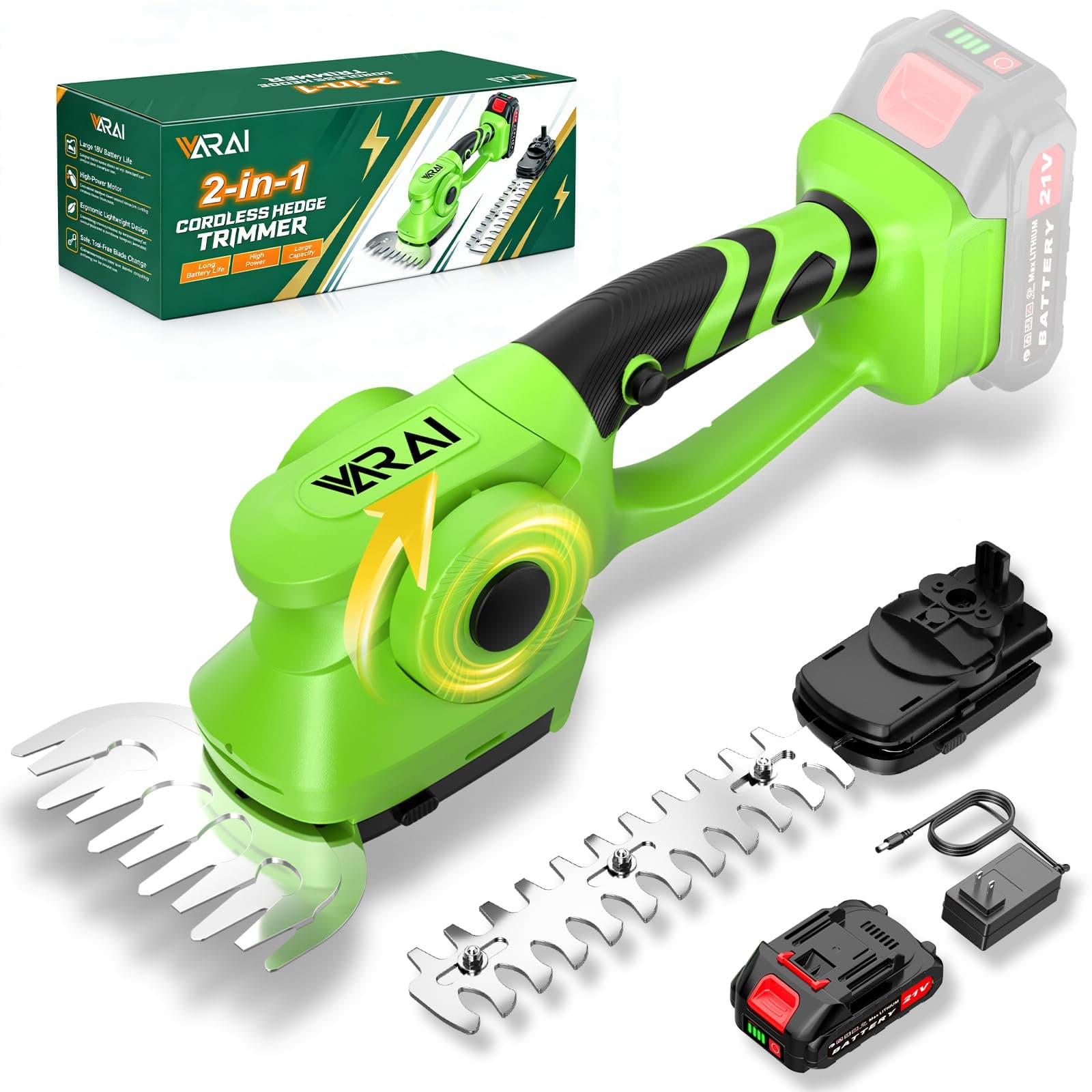 Supleap 2-in-1 600W 21V Battery-Operated Trimmer, Green