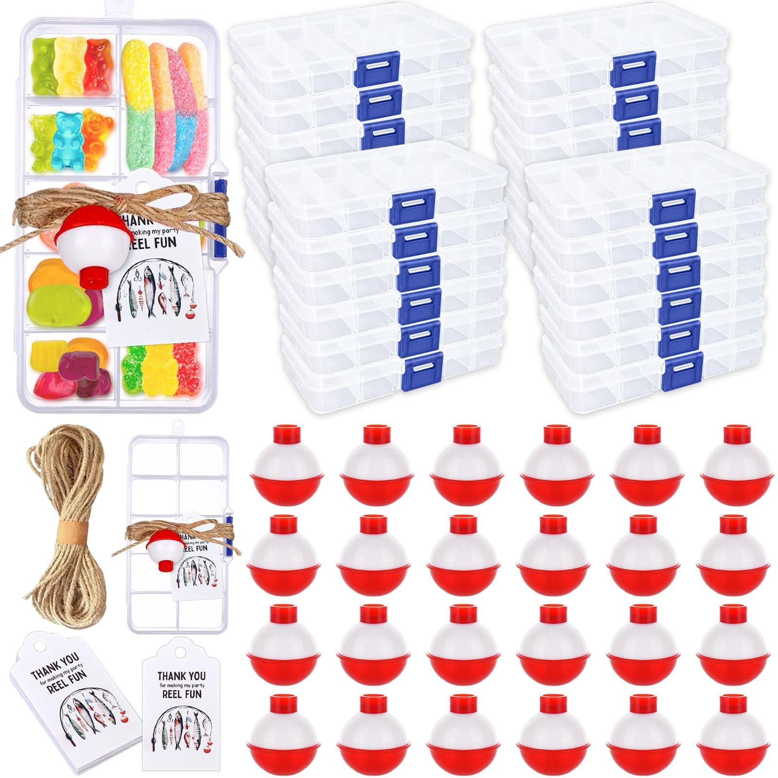 30 Sets Fishing Party Favors Candy Tackle Boxes with Fishing Bobber