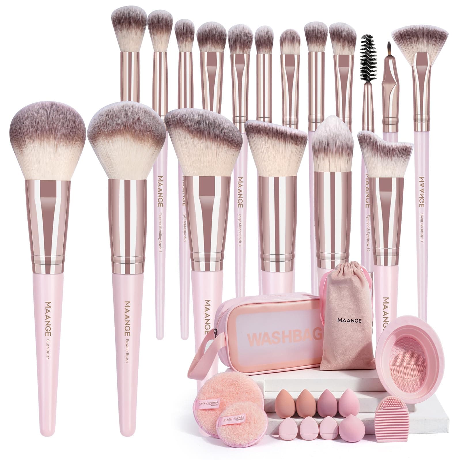MAANGE 37 Pcs Makeup Brush Set Premium Synthetic Make Up Brushes Foundation Eye Shadow Powder Concealers Brushes Set for Beginners Professional Makeup Tool Set (Pink)
