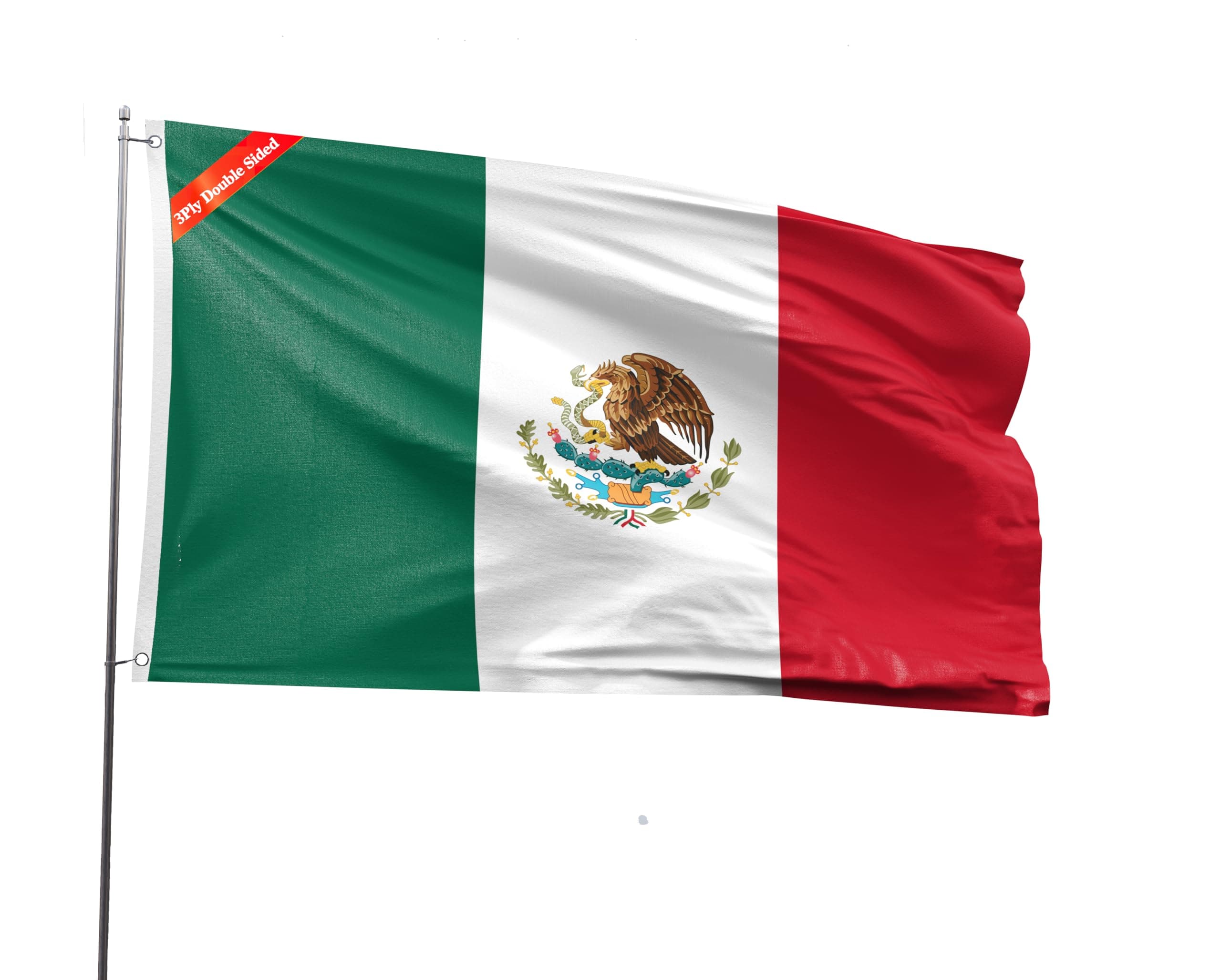 Double Sided Mexico Flag 4x6ft Mexico National Polyester Print Latin American Flag with 2 Grommets for Mexican Theme Festival Event Parade Party Heritage Hispanic Moon Decoration