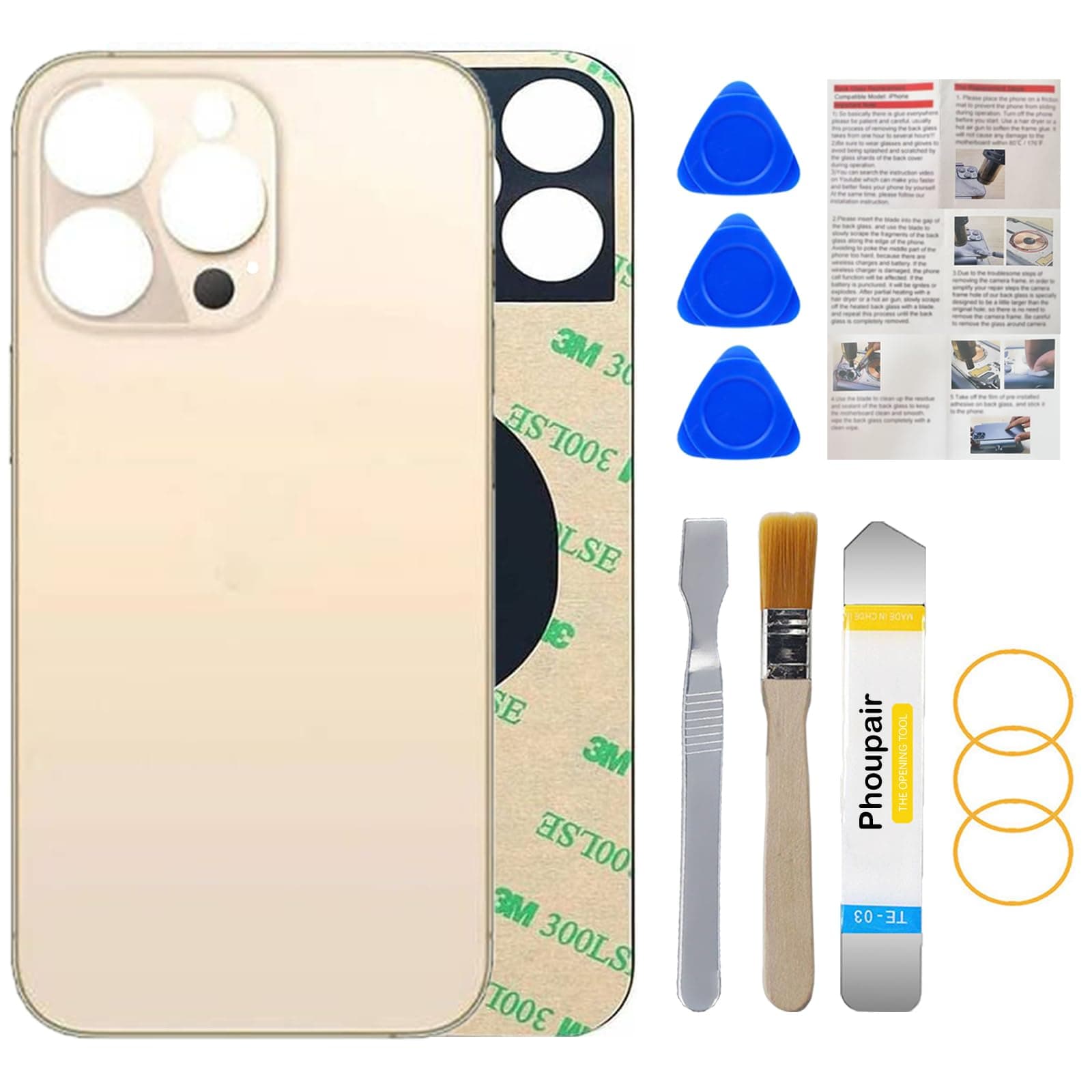 Phoupair Back Glass Replacement Compatible with iPhone 13 Pro Max 6.7-Inches with Repairing Kit and Installation Manual (Gold)
