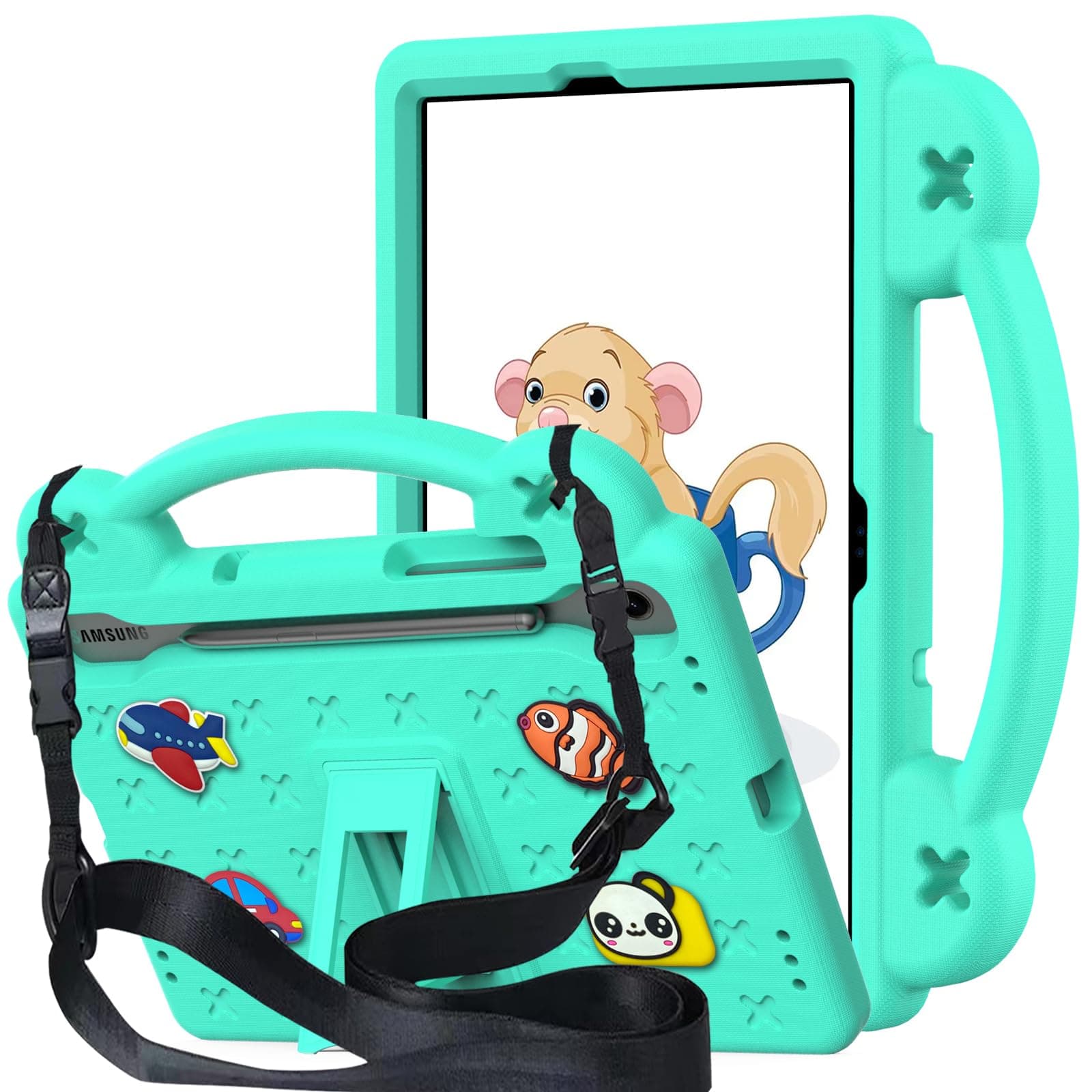 Kwamaz Kids Case for Samsung Galaxy Tab S10 Lite | Tab S10 FE | Tab S9 FE | 10.9 inch | EVA Kids Shockproof Cover | with Strap Handle Stand | Green