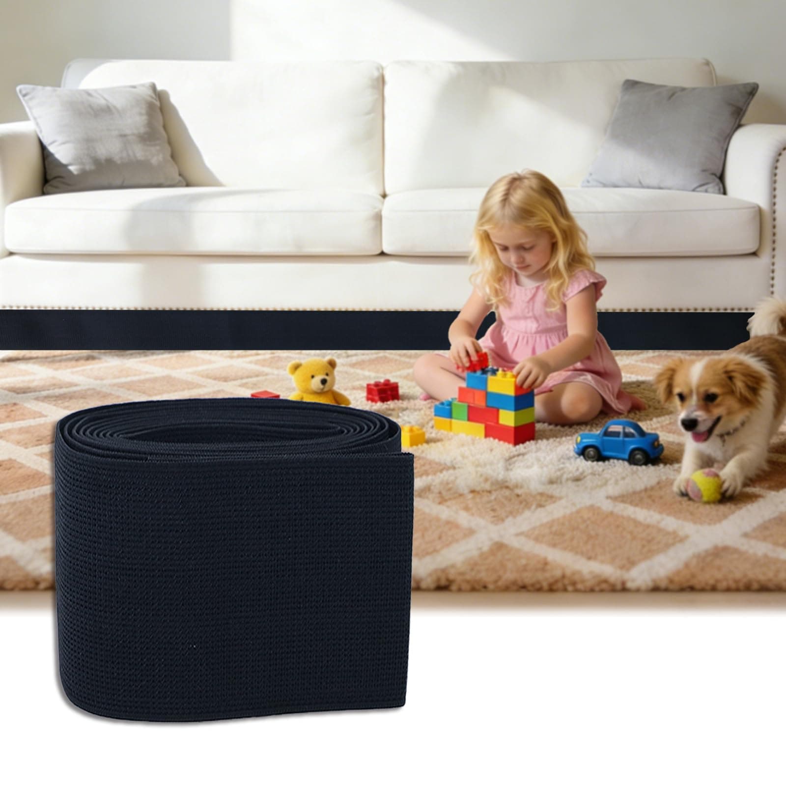 Sokfone Under Couch Blocker for Pets, Toys, Adjustable Elastic Strap to Prevent Items from Falling Under Beds, Sofas and Other Furniture,Fit Furniture with Short and Regular Legs (3in x 132in)