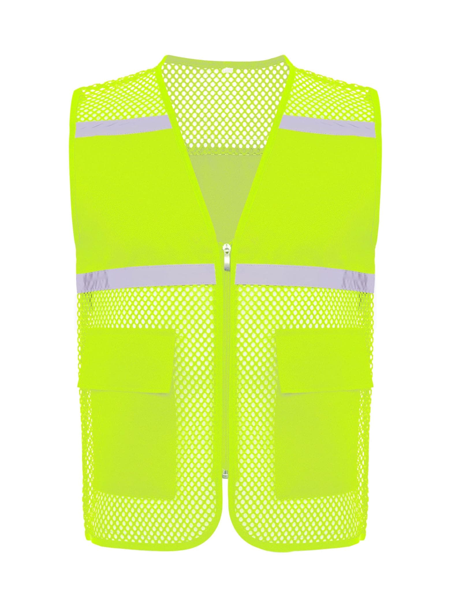 Jugaoge Men Women Hi Vis Reflective Safety Vest with Pocket and Zipper Adult High Visibility Mesh Vest Workwear Fluorescent Yellow XX-Large
