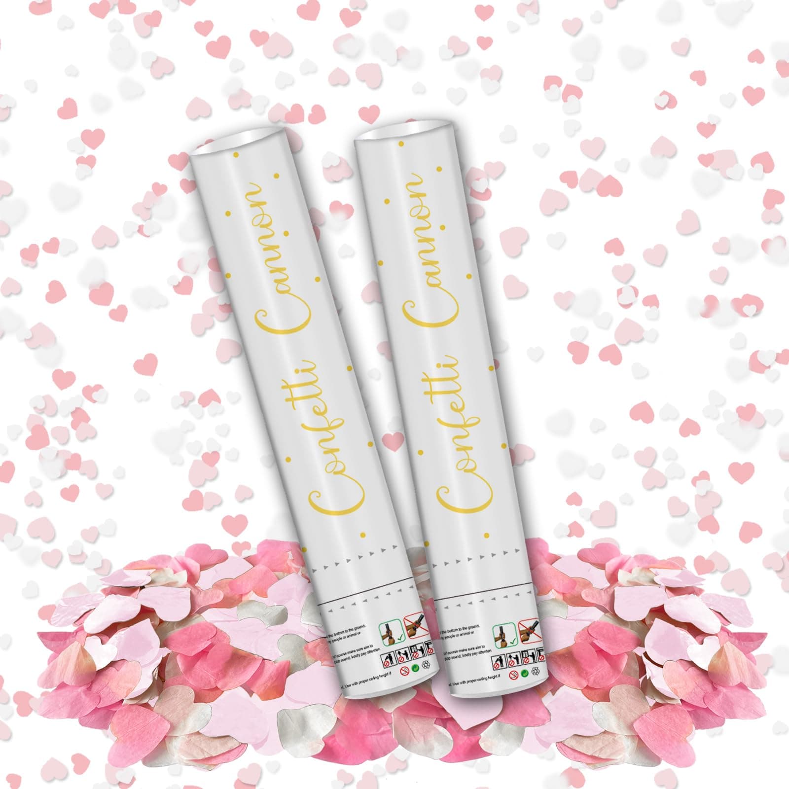 12" Confetti Cannons with Pink & Gold Heart Filling - Party Poppers for Gender Reveal Baby Shower Bridal Shower Valentine Wedding Anniversary - Easy to Use, Biodegradable - Pack of 2