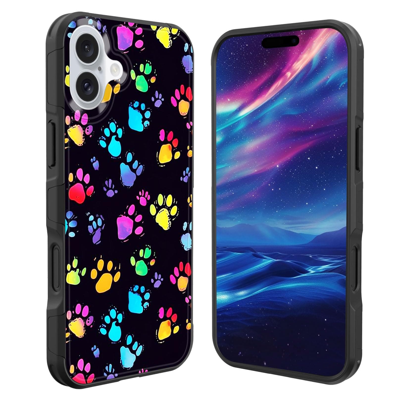 GFEWYTJYJ for iPhone 16 Case,[10 FT Military Grade Drop Protection] Non-Slip Heavy Duty Shockproof Phone Case for iPhone 16 6.1 Inch 2024,Colorful Paw Print