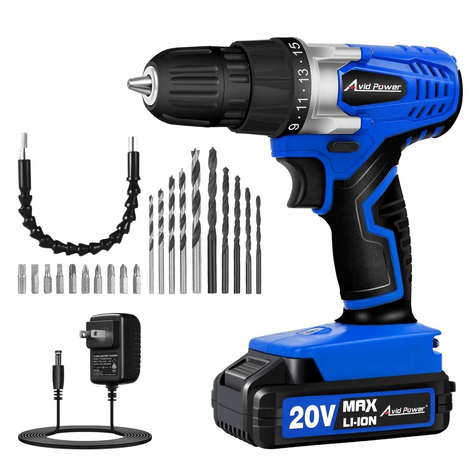 AVID POWER 20V Cordless Electric Drill Set 3/8“ Power Driver Kit for DIY