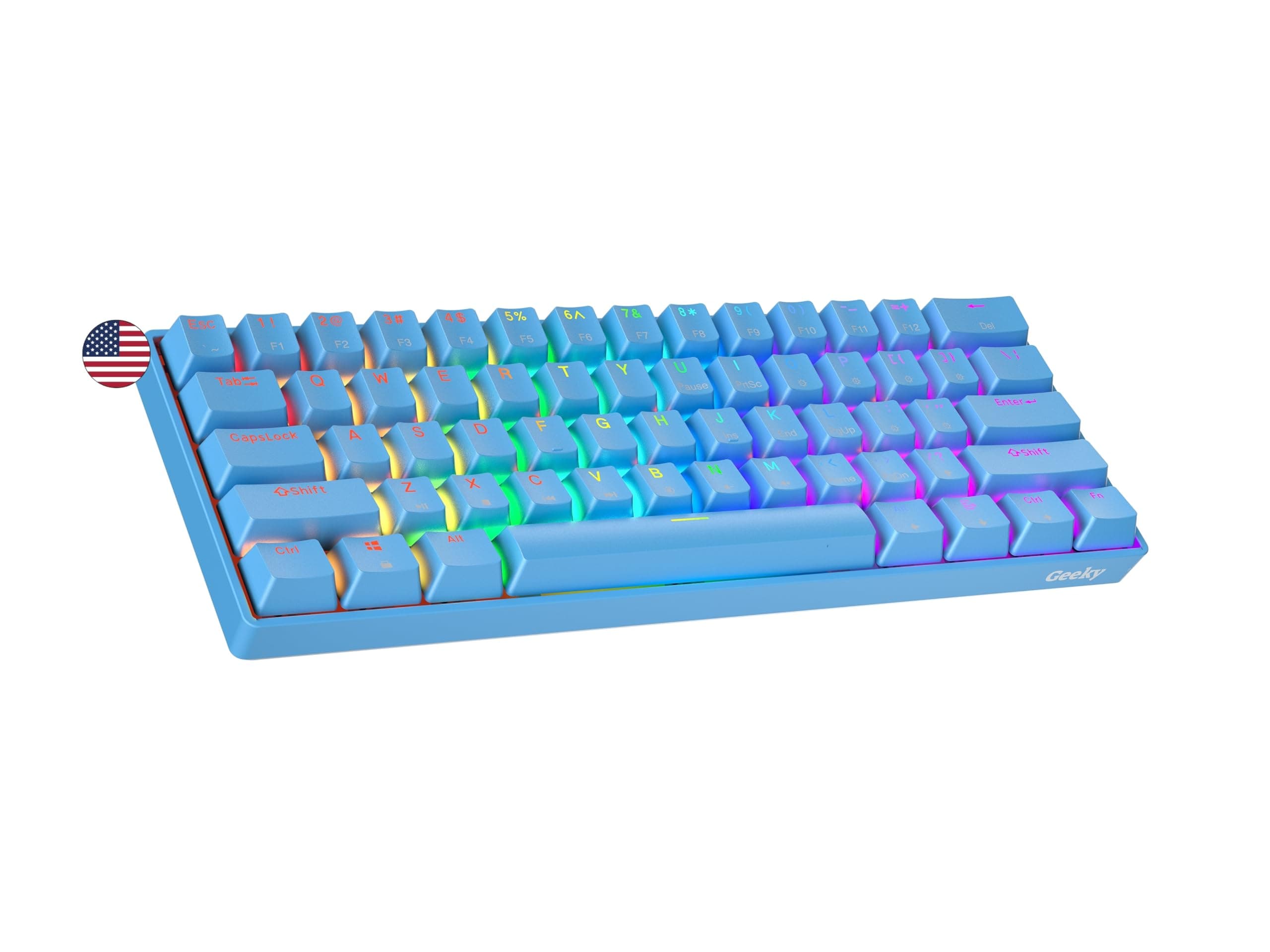Geeky GK61 SE 60% | Mechanical Gaming Keyboard | 61 Keys Multi Color RGB LED Backlit for PC/Mac Gamer | ANSI US American Layout (Blue, Mechanical Black)