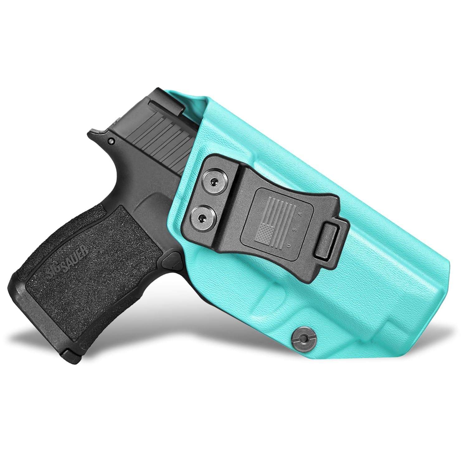 IWB KYDEX Universal Gun Holster, Adjustable Cant & 'Posi-Click' Retention, Inside Waistband Concealed Carry Holster Compatible with Multiple S&W, Glock, Sig P365 XMacro, Ruger Models Teal Blue