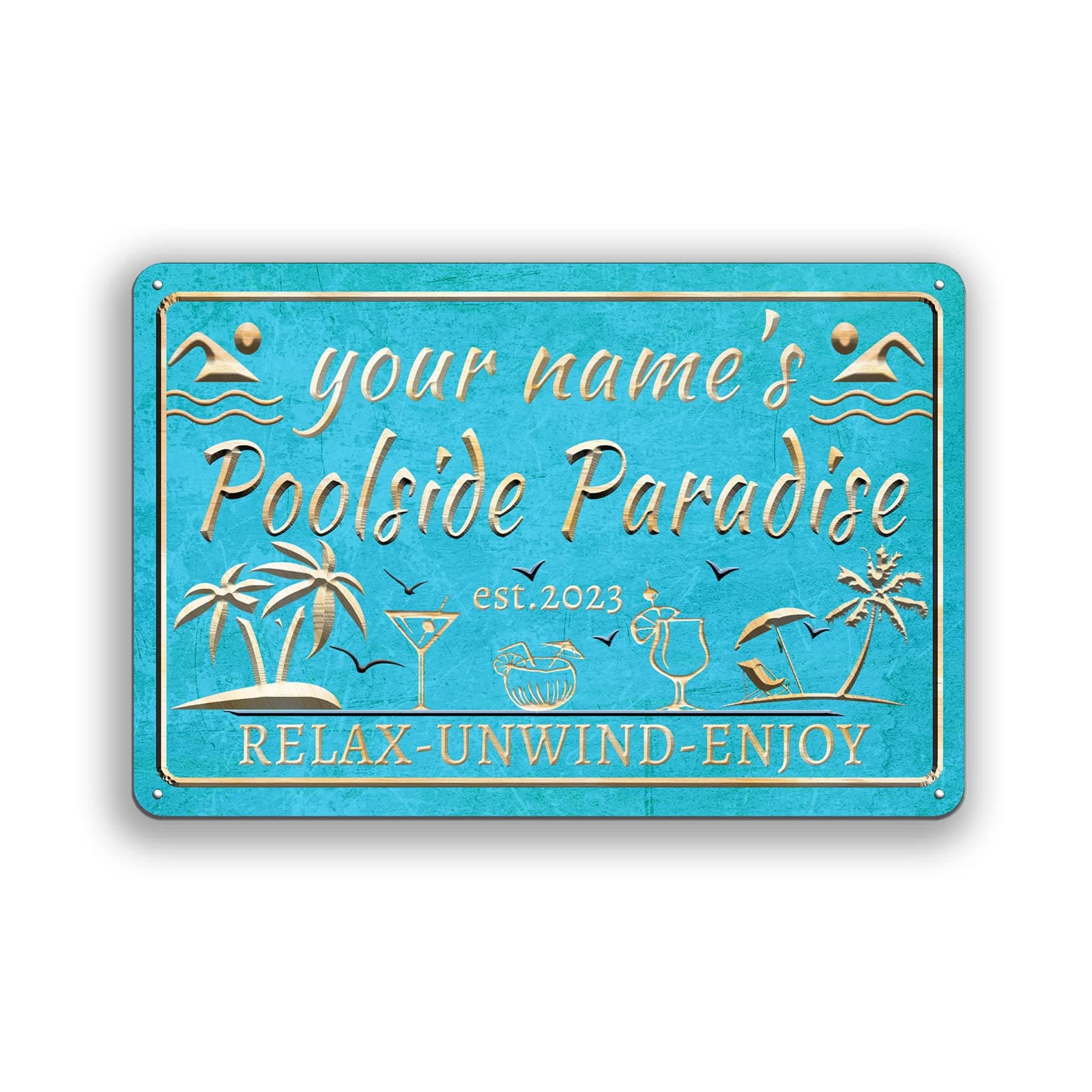 Custom Pool Sign Pool Rules Aluminum Sign Personalized Poolside Paradise Sign Outdoor Swimming Pool Decor Sign 12 x 8 Inch