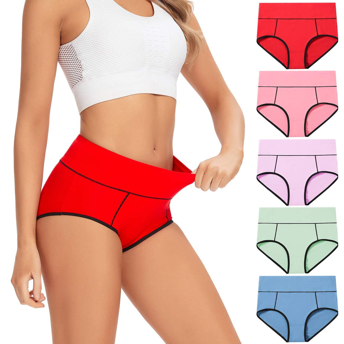 POKARLA Women's High Waisted Cotton Underwear Soft Breathable Postpartum Panties Stretch Briefs 5-Pack(3X-Large)