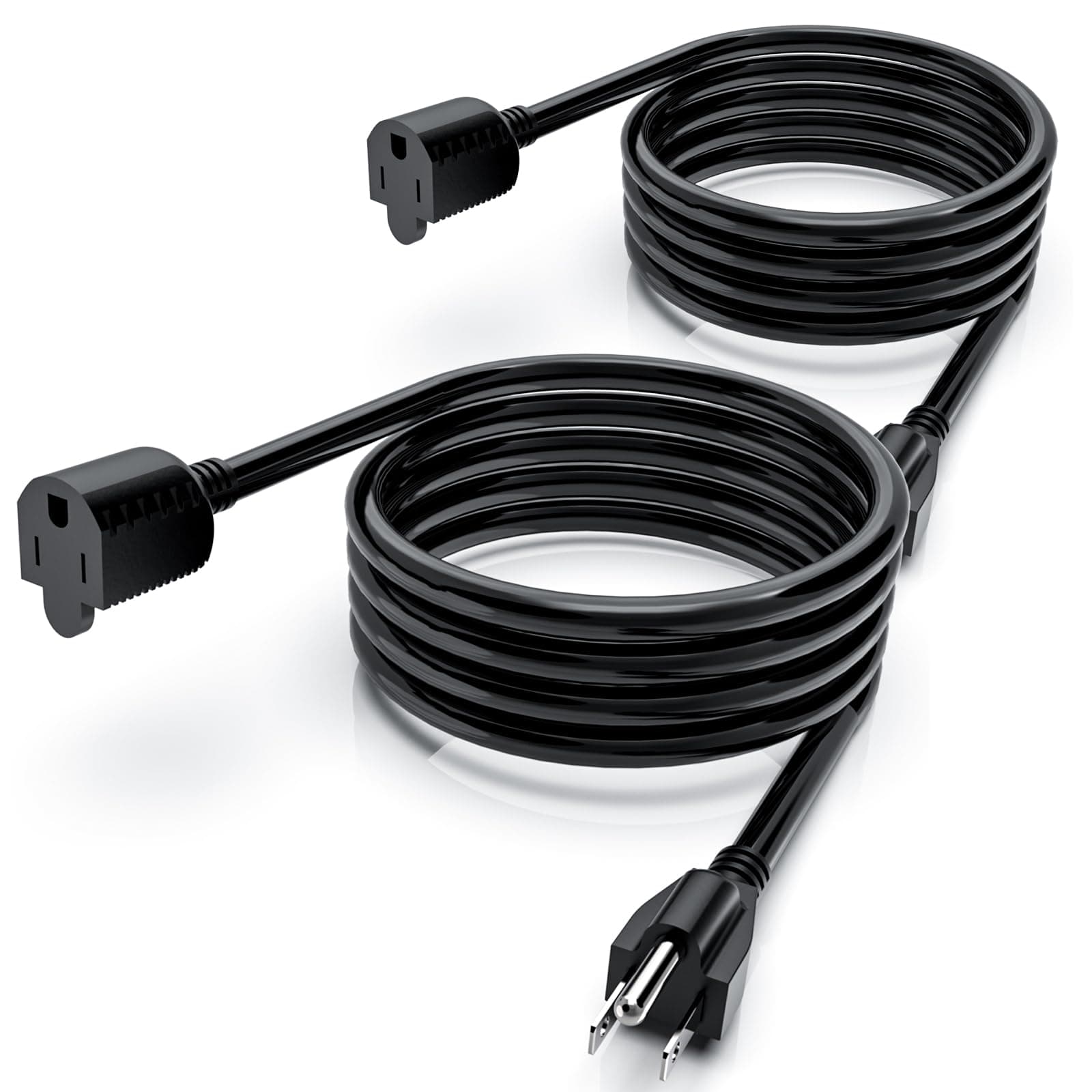HuiFengros 6 Foot Extension Cord | Black Extension Cord Waterproof, 16 Gauge 13Amps 125V, SJTW, ETL Listed, Indoor/Outdoor Use, 2 Pack