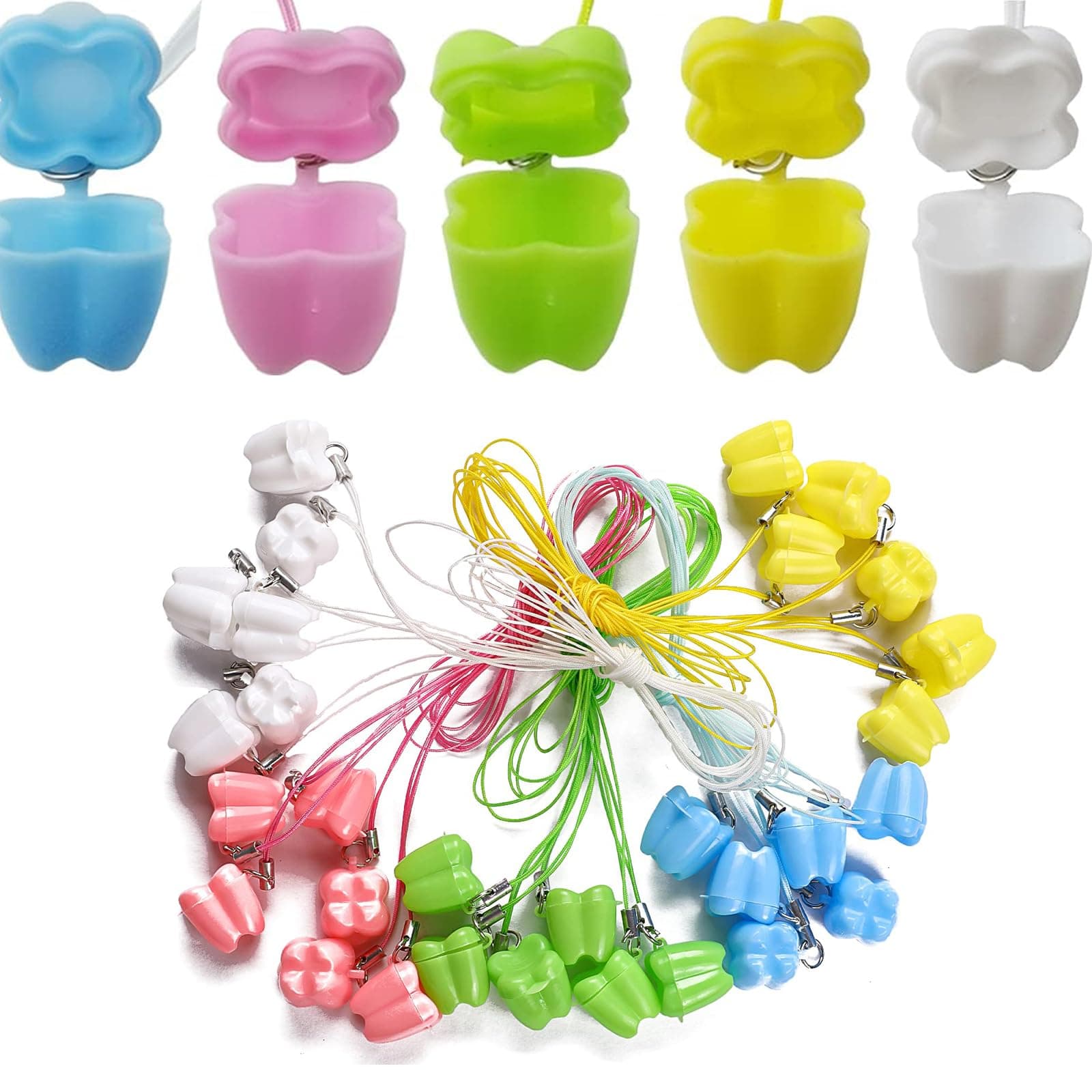 Supkeyer 30Pcs Lost Teeth Saver Necklace Organizer, Baby Milk Tooth Storage Box, Multicolor Teeth Storage Case Holders, Portable Container