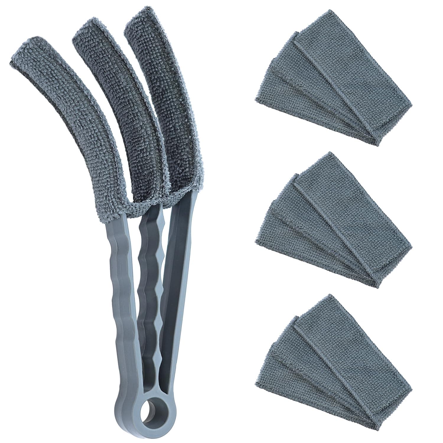 Window Blind Cleaner Duster Brush, 1 Brush with 4 Upgraded Microfiber Sleeves, Washable and Reusable, Blind Cleaner Tools for Window Blinds, Air Conditioner, Jalousie (Grey)