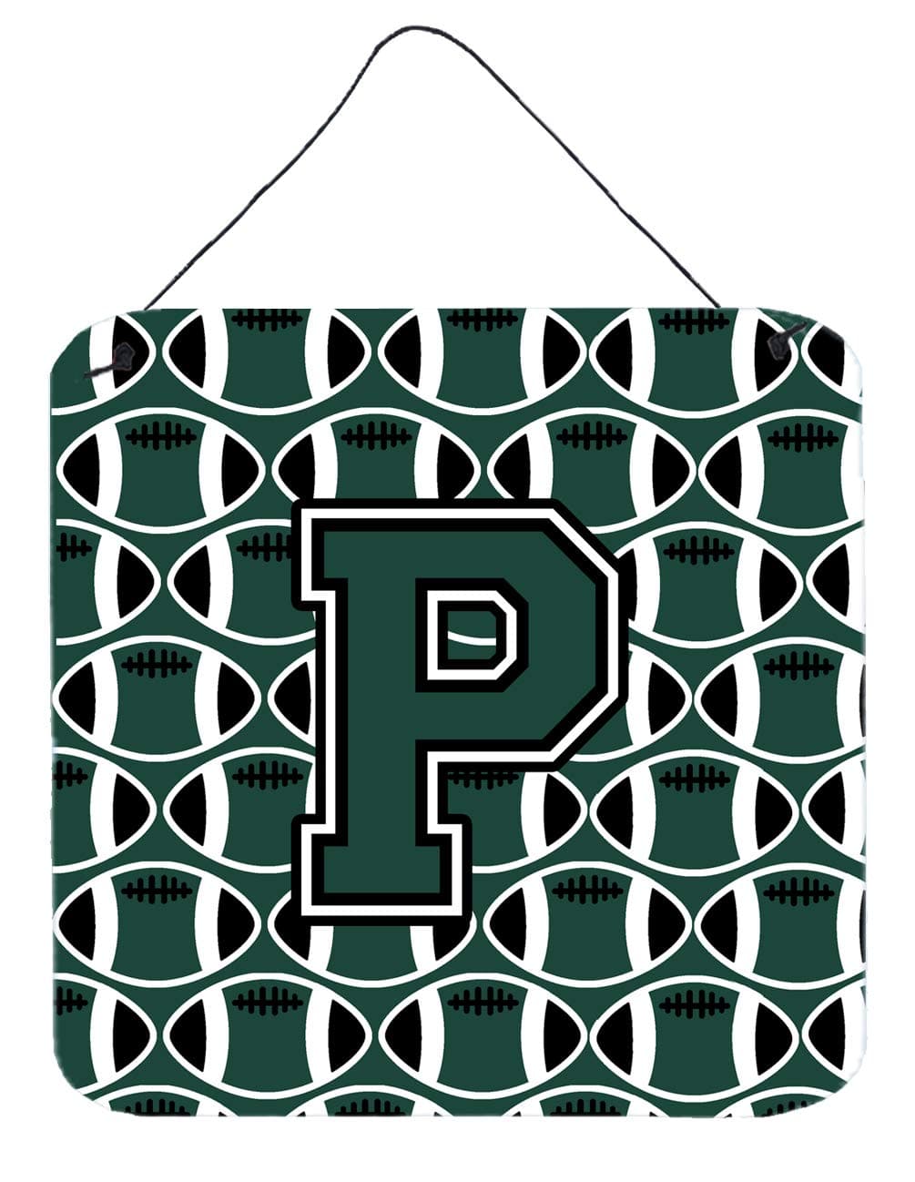 Caroline's Treasures CJ1071-PDS66 Letter P Football Green and White Wall or Door Hanging Prints, Multicolor, 6" H x 6" W