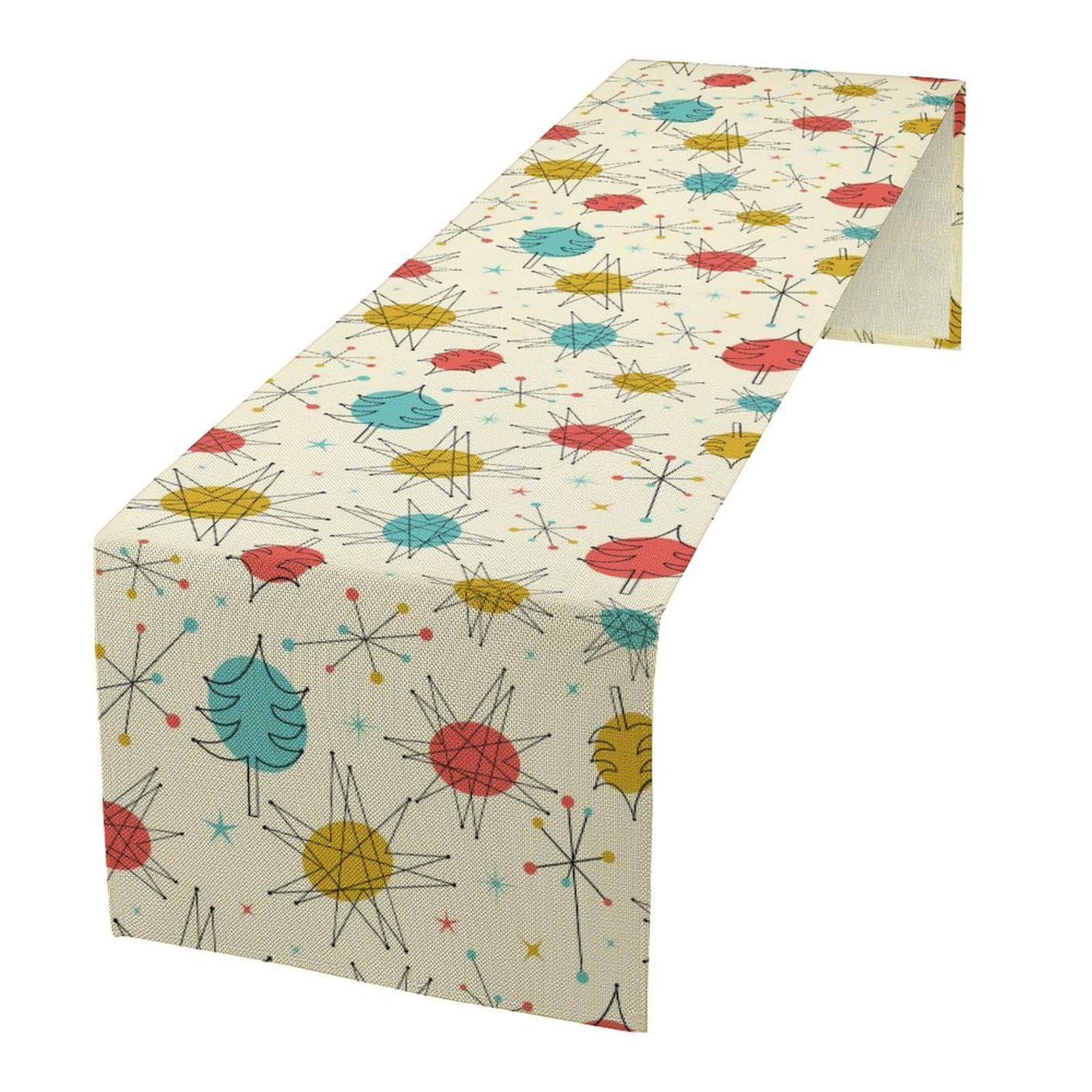 FengMingRui Abstract Mid Century Table Runne Modern Colorful Geometric Vintage Stars Atomic Starburst Table Decoration for Home Kitchen Dining 13x60in