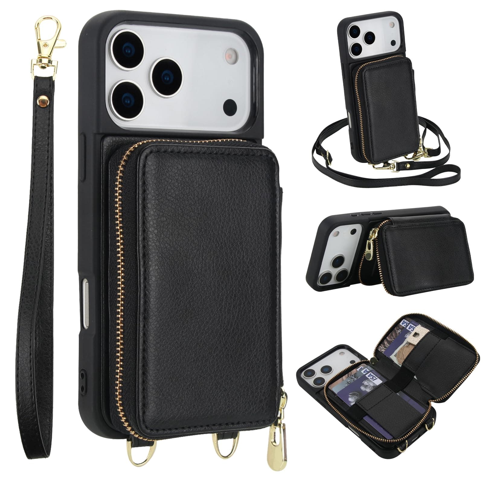 MRRSIWEI Crossbody Wallet Case for iPhone 17 Pro.Handbag Black