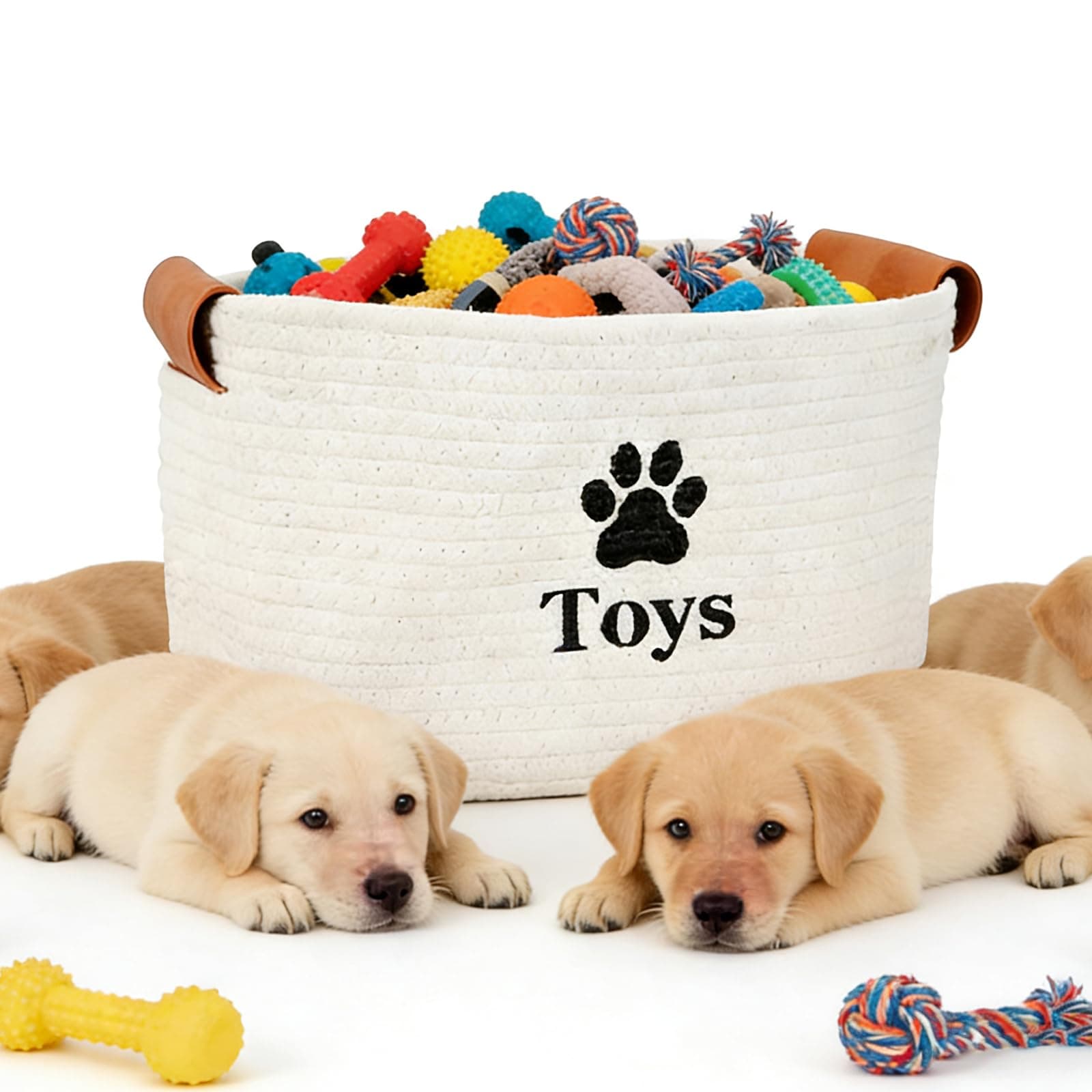 SHILIPAIJC Dog Toy Basket, Foldable Storage Baskets, 34x26x15cm Woven Basket with Handles, Dog Toys Storage for Dogs and Cat Toys, Pet Supplies, Nursery Room(Mixed-Brown)