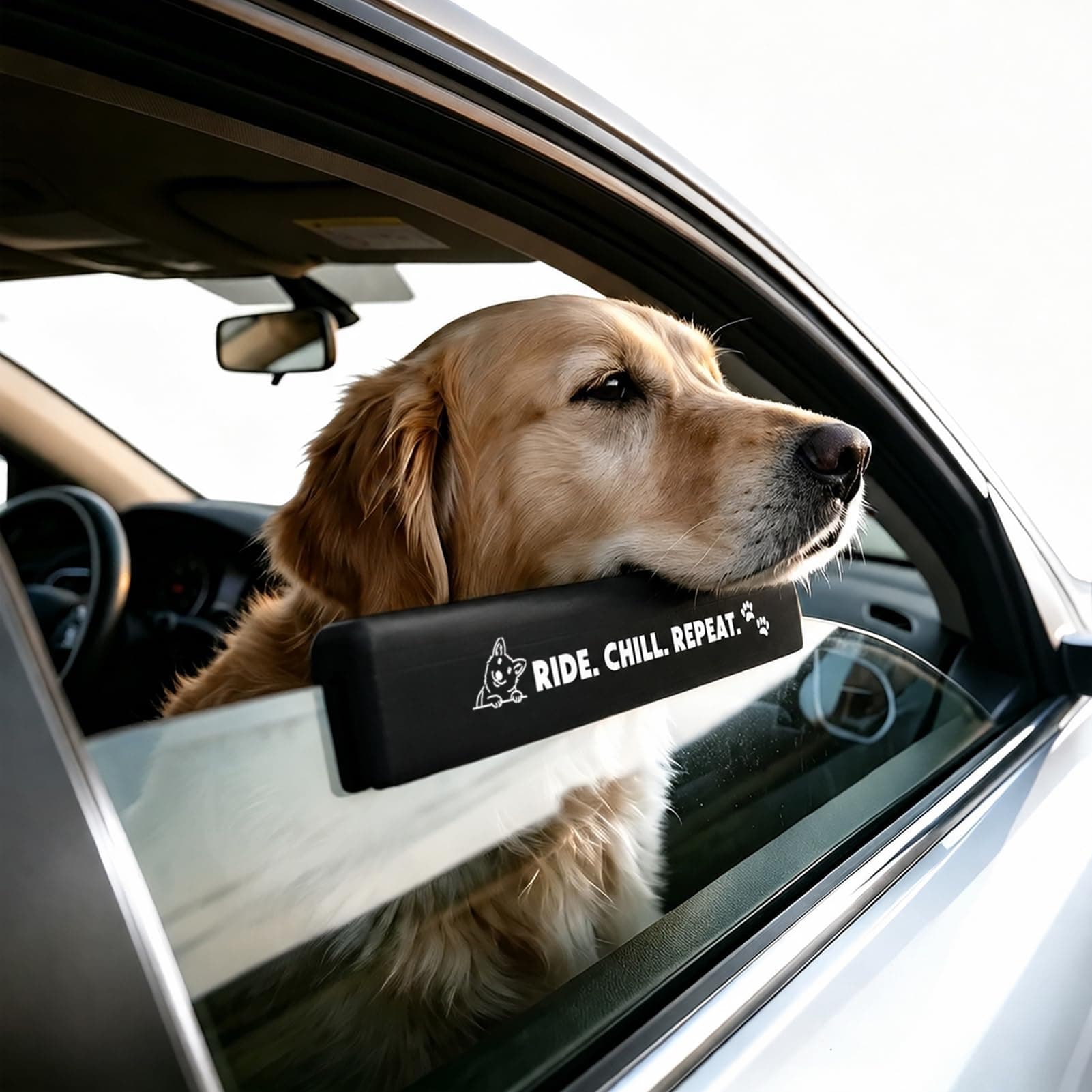 Varihum Dog Window Guards for Cars Pet Car Window Chin Rest for Comfortable Car Rides No Tools Required Waterproof Easy Clean for Ride. CHILL. Repeat (Black)