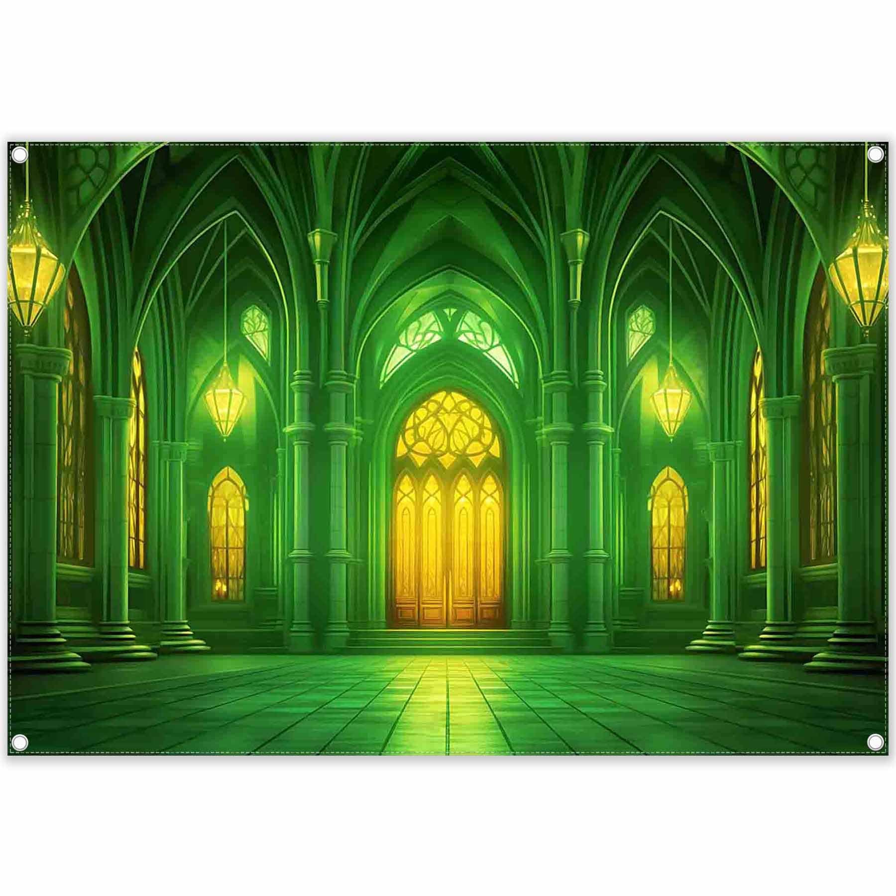 Yriujul Polyester 7x5ft Green Castle Backdrop Fairytale Movie Wizard Photography Background Wonderland Birthday Kids Party Decorations Photo Booth Props