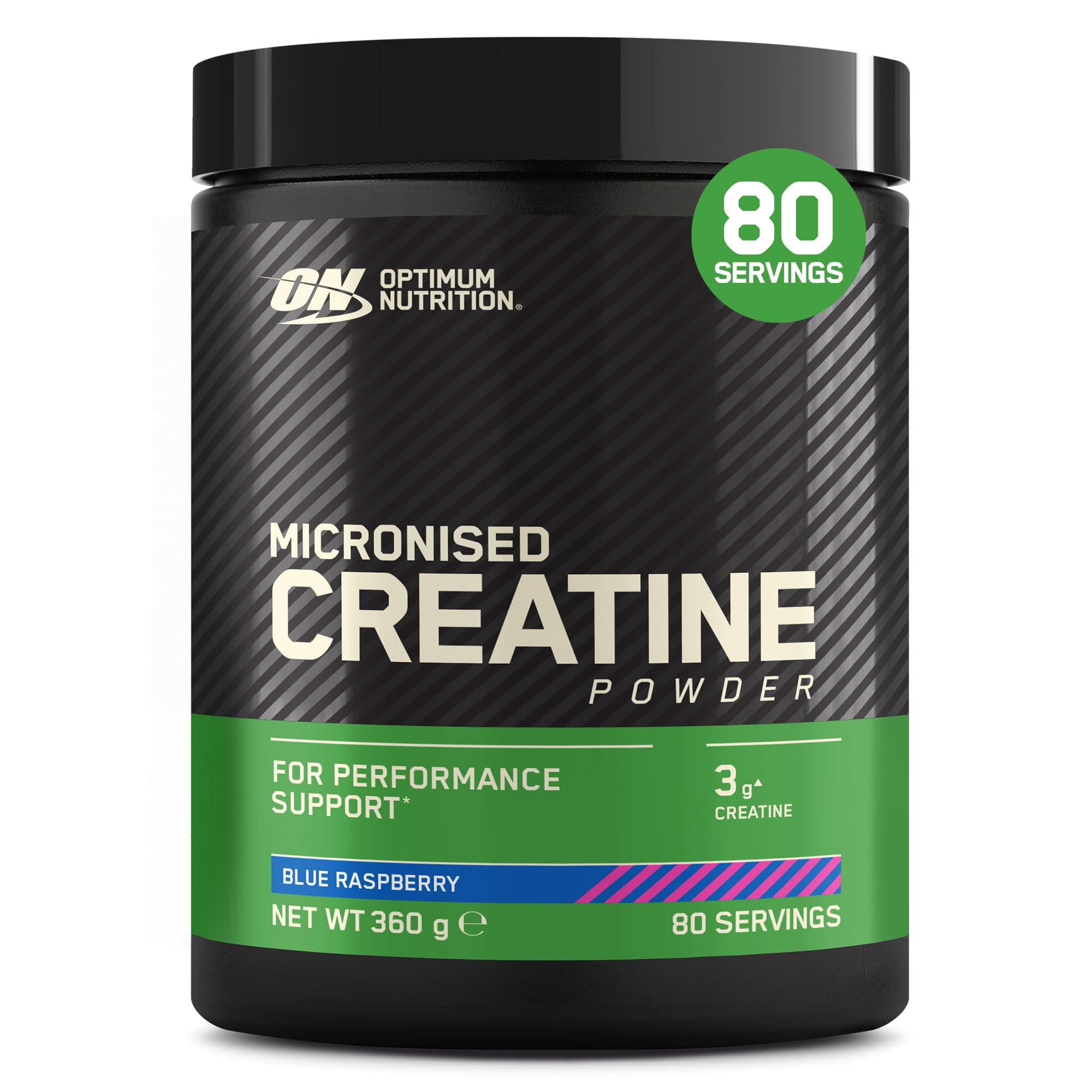 Optimum Nutrition Micronised Creatine Powder Flavoured, Blue Raspberry – 3 g creatine monohydrate per Serving, Muscle Fuel for high Intensity Training, 360 g, 80 Servings – Performance Support
