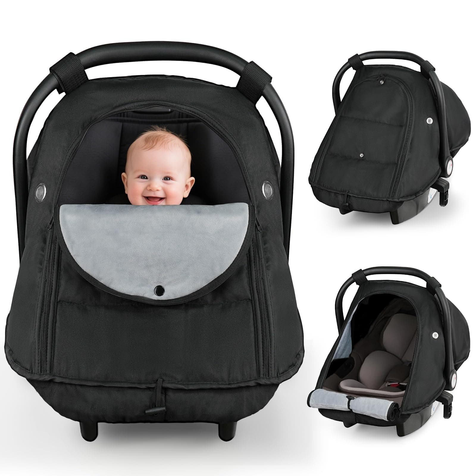 Metplus Winter Car Seat Cover Baby,Waterproof Carseat Covers Baby Boy Girl,Breathable Infant Car Seat Cover Canopy,Windproof and Warm Stroller/Carrier Covers for Winter Newborn Essentials,Black