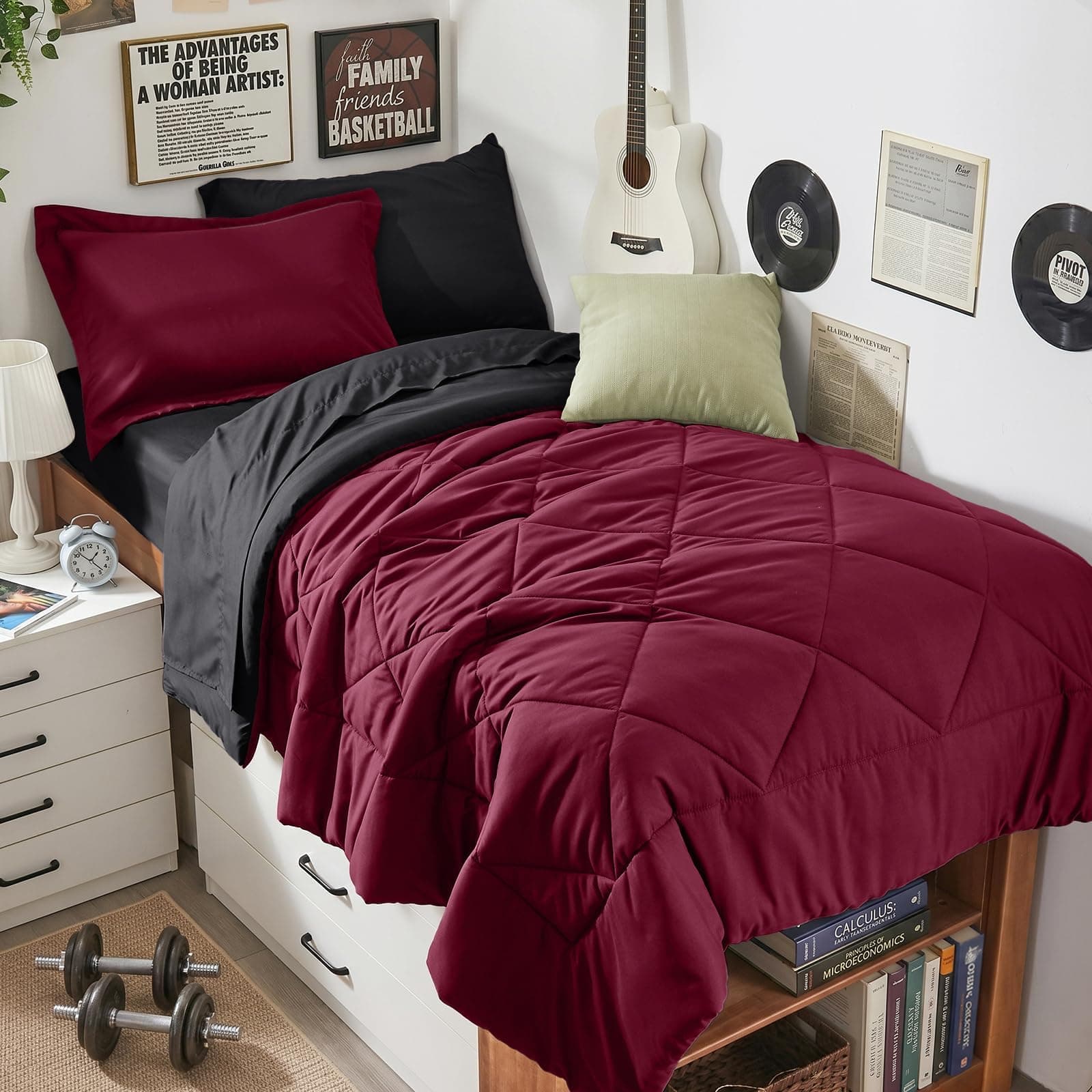 HEVUMYI 7-Piece Twin Comforter Set, Red & Black