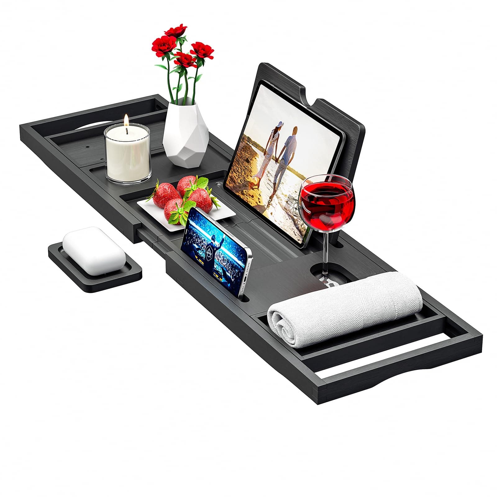 Premium Bathtub Tray Caddy - Expandable Bath Tray - Adjustable Bathroom Tray for Tub - Luxury Bath Caddy Tub Table - Unique House Warming Gifts New Home