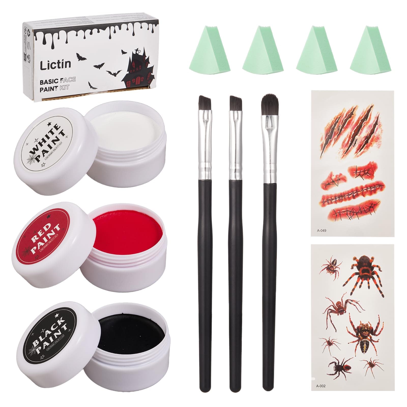 Lictin Halloween Makeup Kit, Water Activated Face Paint Kit for Adults