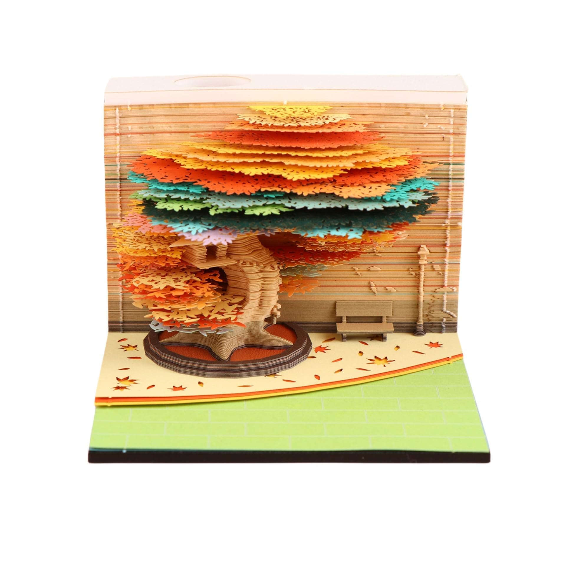 Time Piece Calendar - 2026 Desk Calendar Autumn Tree - 3D Paper Carving Art Memo Pad Notepad Gift for Christmas Housewarming Desktop Decoration (With Calendar, Without Light)