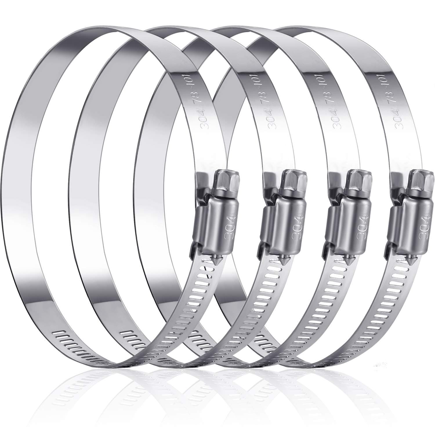 BOAO 4 Pieces Adjustable 304 Stainless Steel Duct Clamps Worm Gear Hose Clamp for Pipe, Intercooler, Plumbing, Tube and Fuel Line(4 Inch)