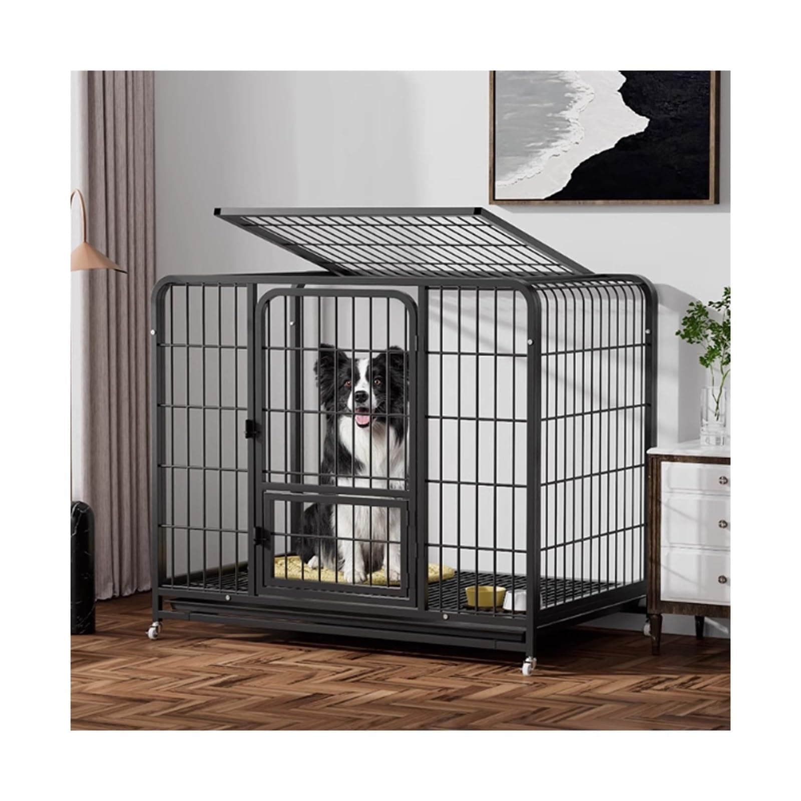 Dog Crate Dog Cage for Large Medium and Small Dogs with Toilet to Separate Pets(Black,Large)
