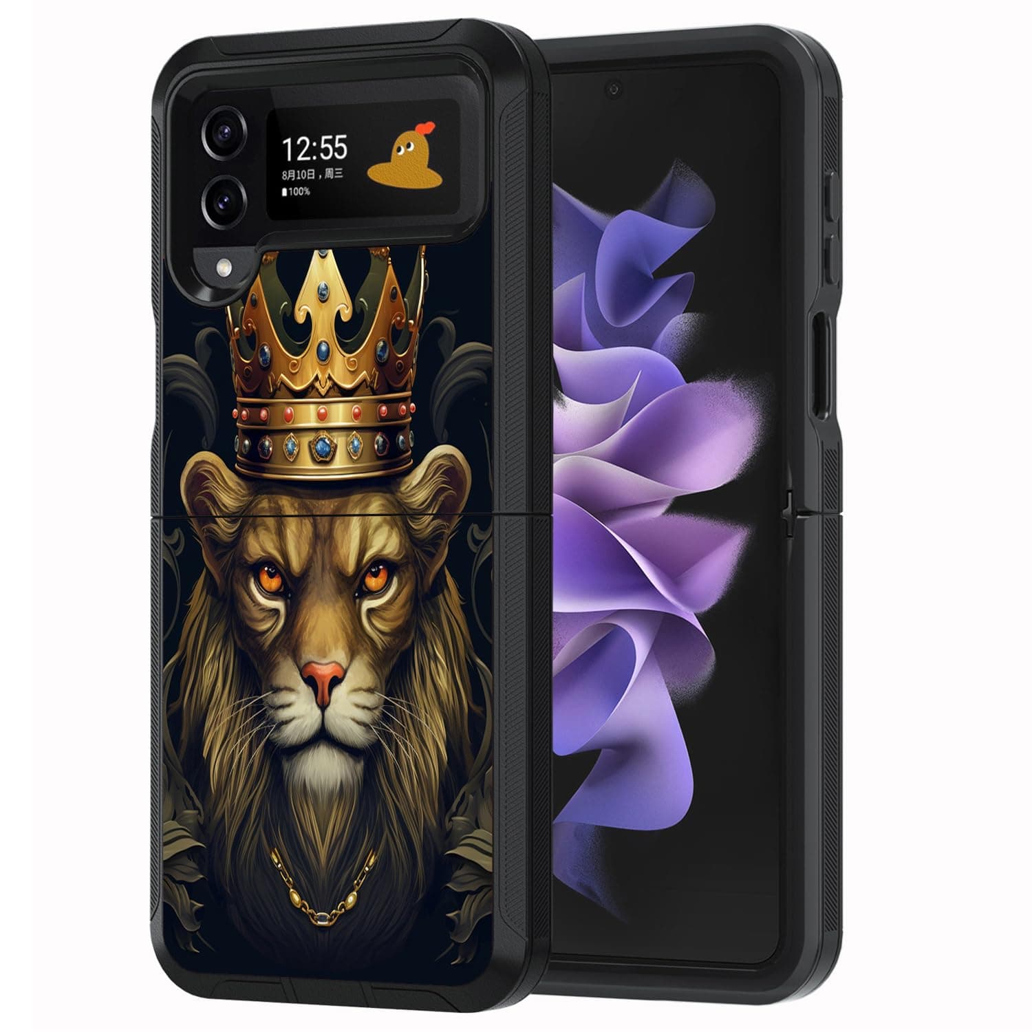 ZXHSBROK for Samsung Galaxy Z Flip 4 5G (2022) Case/Galaxy Z Flip 3 5G (2021) Case, Heavy Duty Dual Layer Shockproof Dustproof Folding Stylish Protective Cover, Lion Wearing Crown